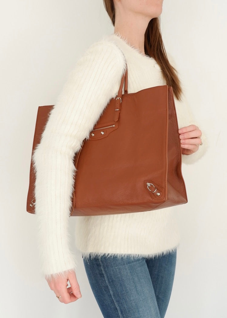 Authentique sac cabas Balenciaga City en cuir marron, grande taille