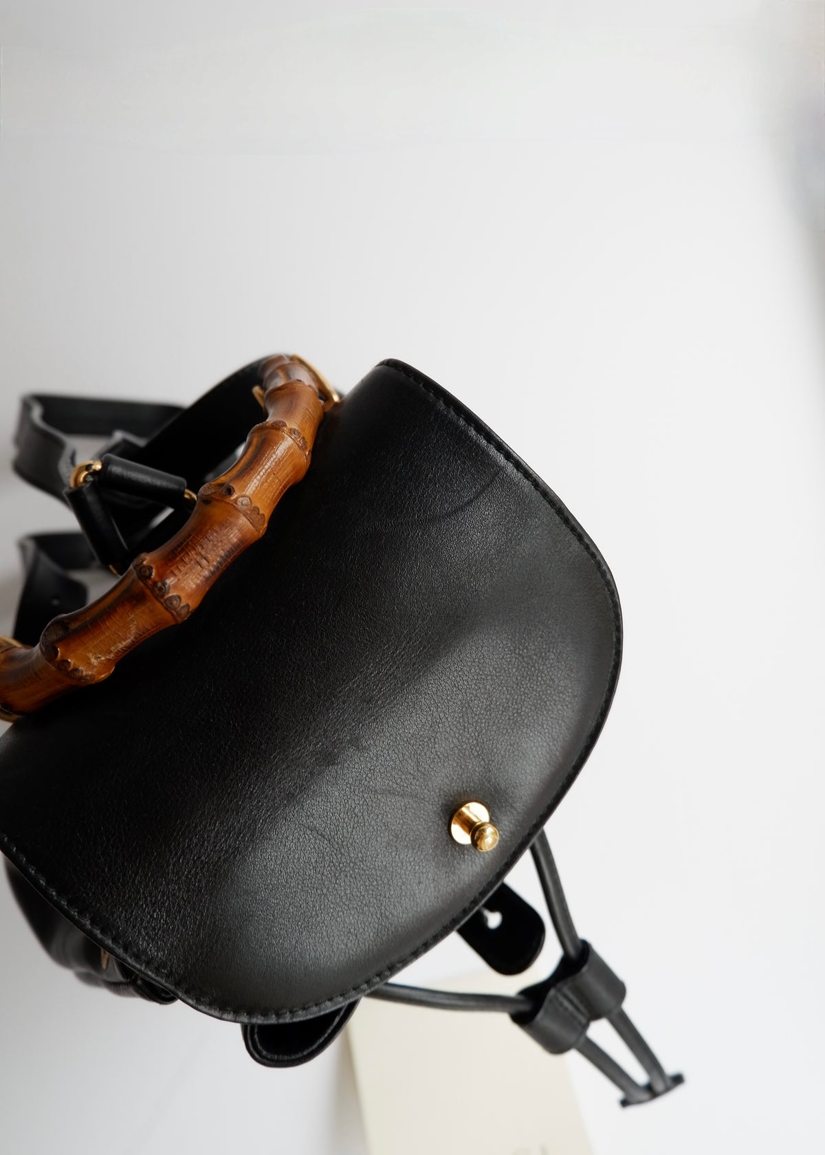 Preowned Gucci Black Leather Bamboo Micro Backpack