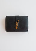 Authentique portefeuille bifold YSL en cuir gris foncé d'occasion