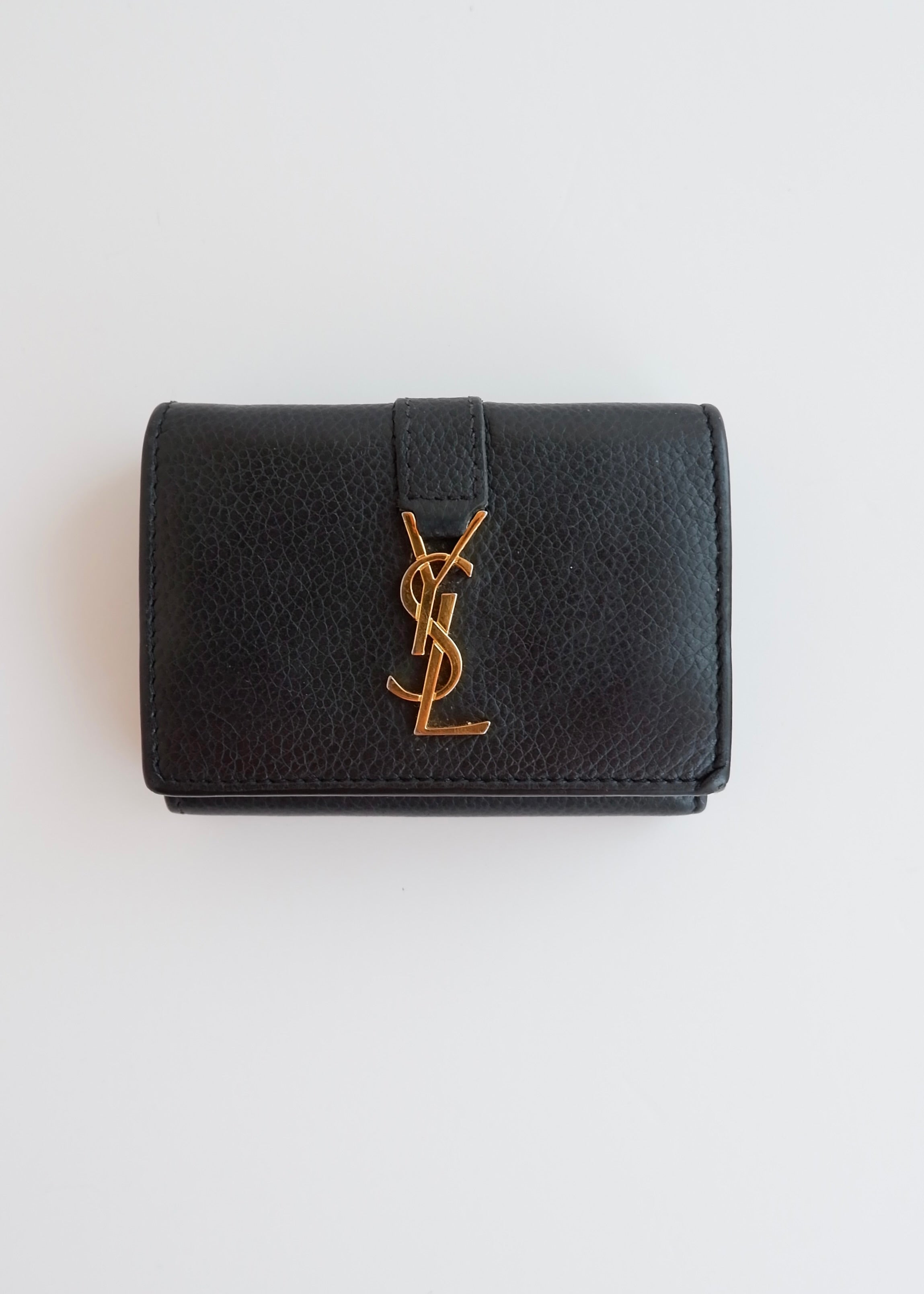 Authentique portefeuille bifold YSL en cuir gris foncé d'occasion