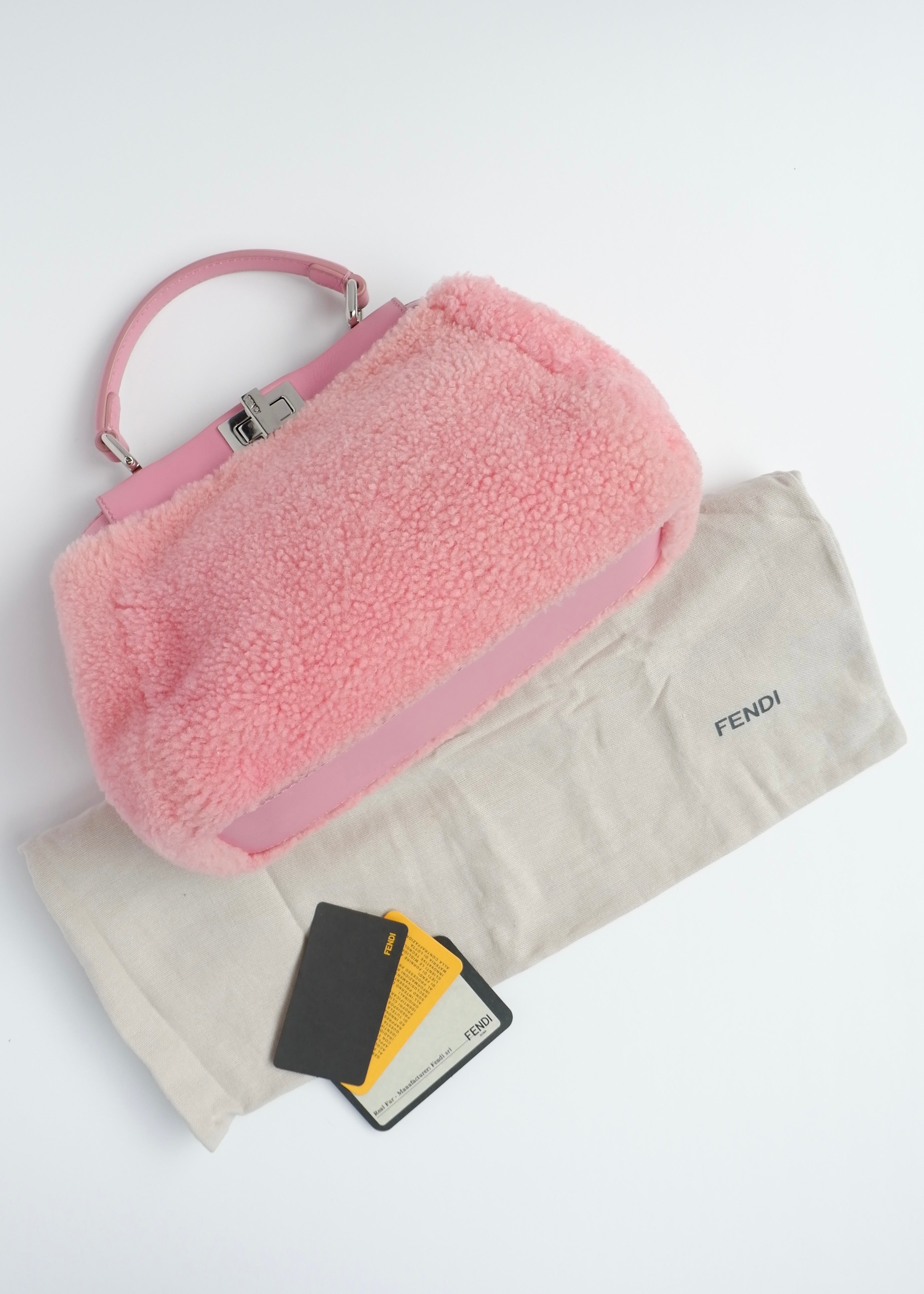 Authentic Preowned Fendi Pink Shearling and Leather Small Peekaboo Bag