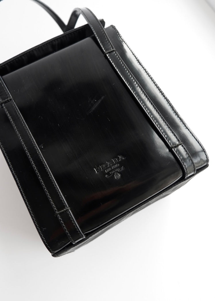 Authentic Preowned Prada Black Patent Leather/Nylon Top Handle Bag