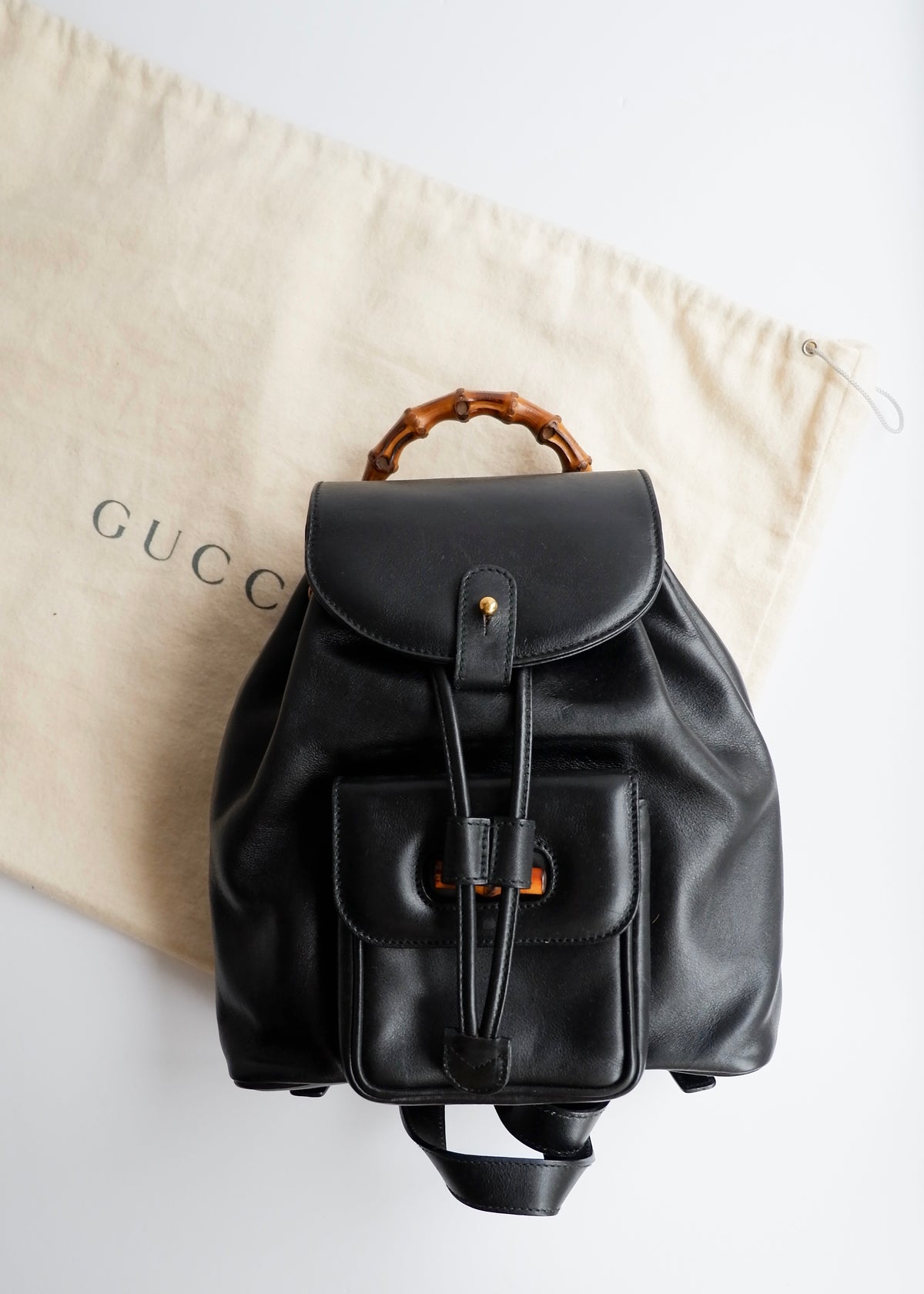 Preowned Gucci Black Leather Bamboo Micro Backpack