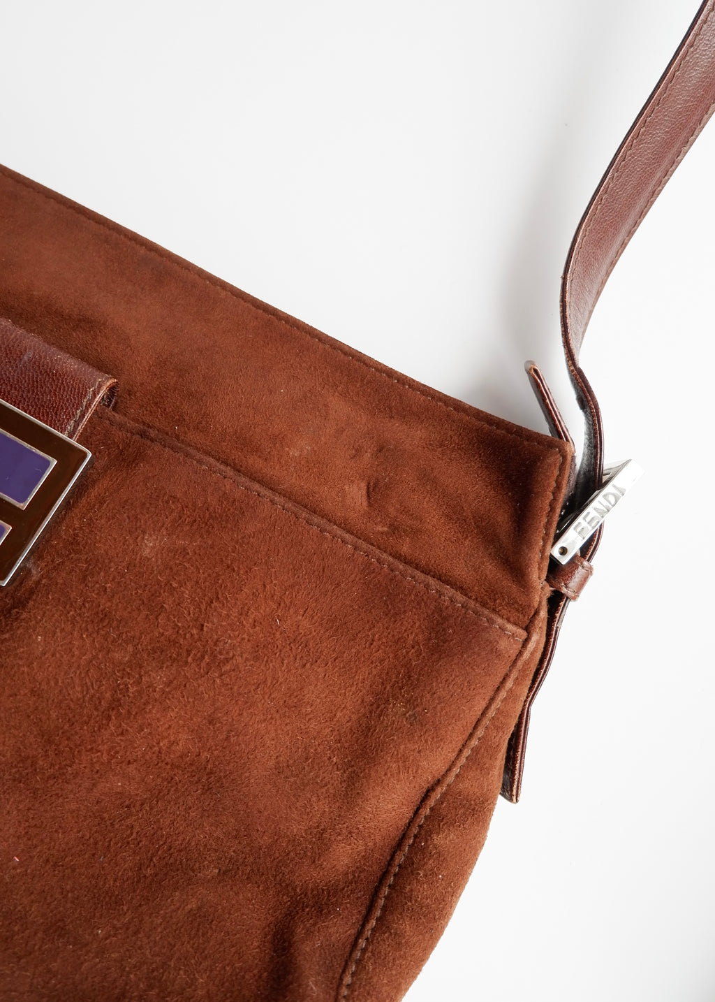 Sac porté épaule Fendi en daim et cuir marron, d'occasion, authentique