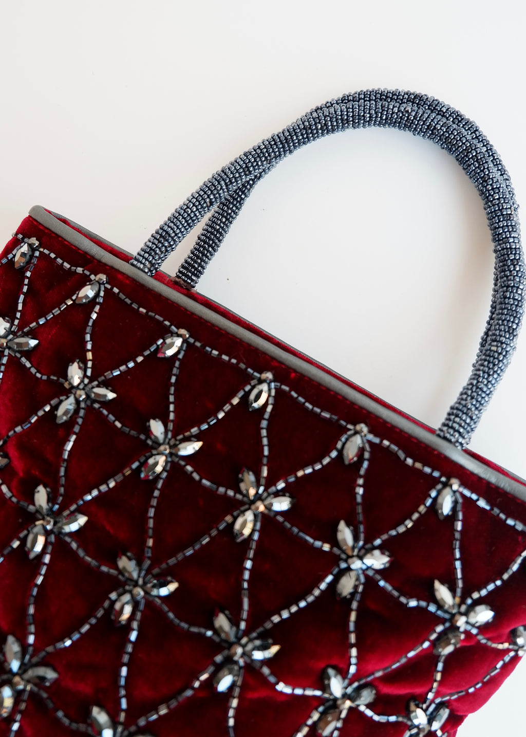 Authentic Preowned Vintage Christian Dior Burdgundy Velvet Embellished Sparkly Top Handle Bag