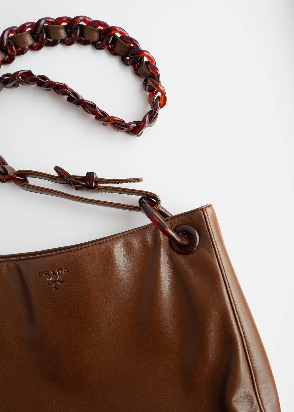 Authentic Preowned Prada Brown Leather Tortoise Chain Shoulder Bag