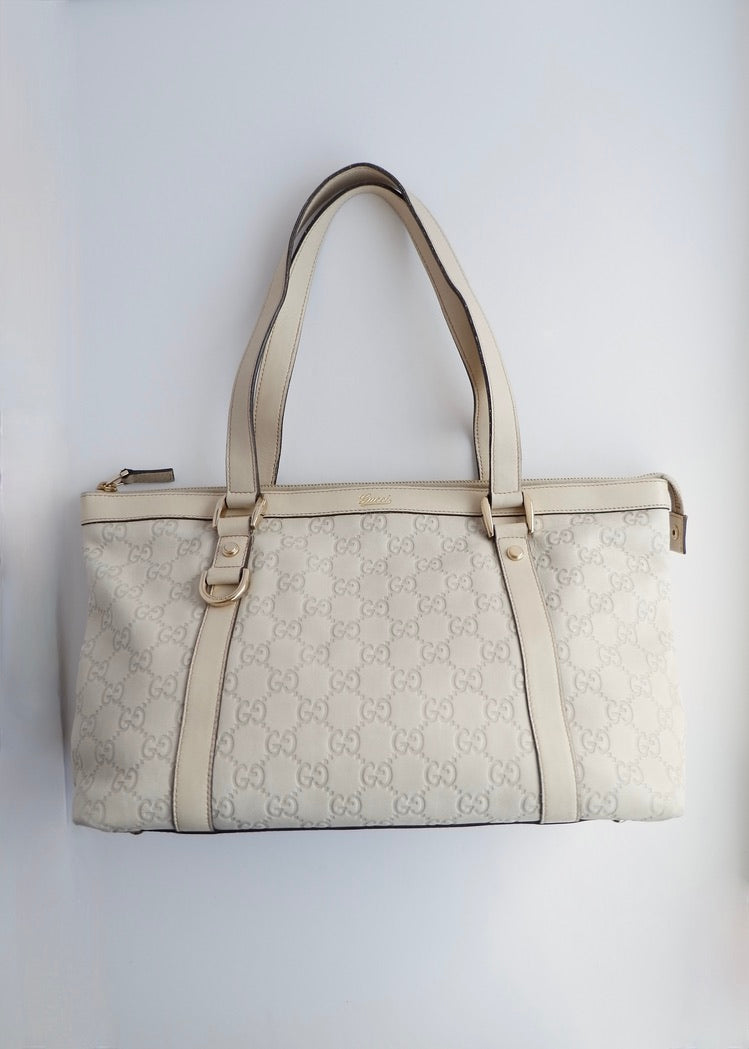 Authentic Preowned Gucci Ivory Leather GG Supreme Shoulder Bag