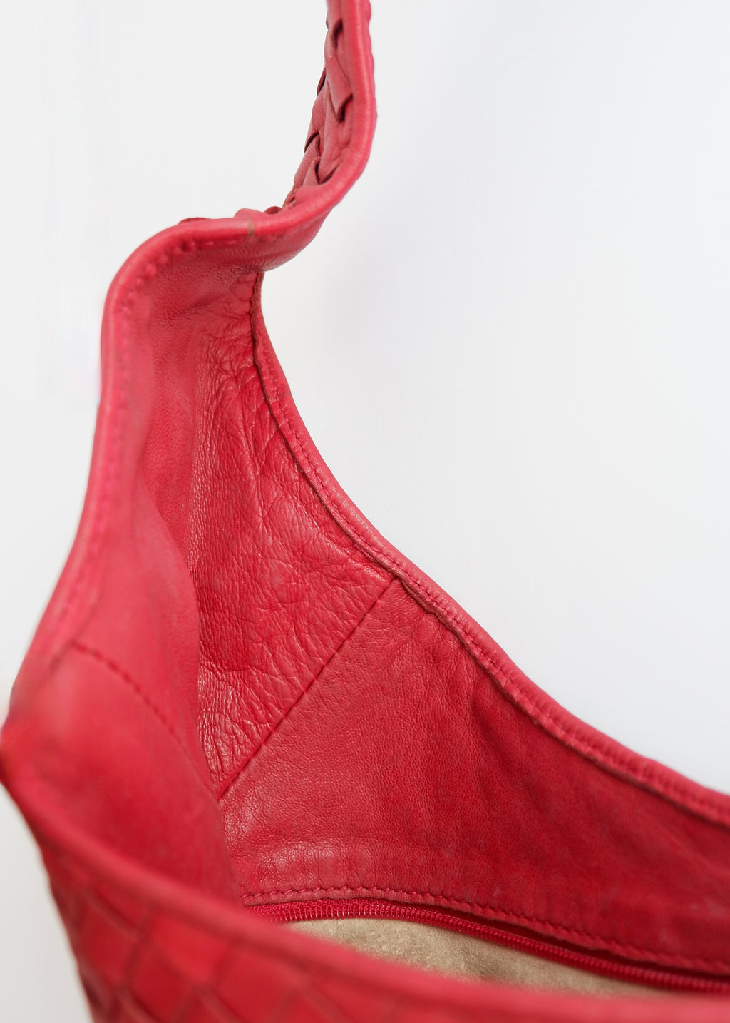 Authentic Preowned Vintage Bottega Veneta Red Leather Intrecciato Shoulder Bag