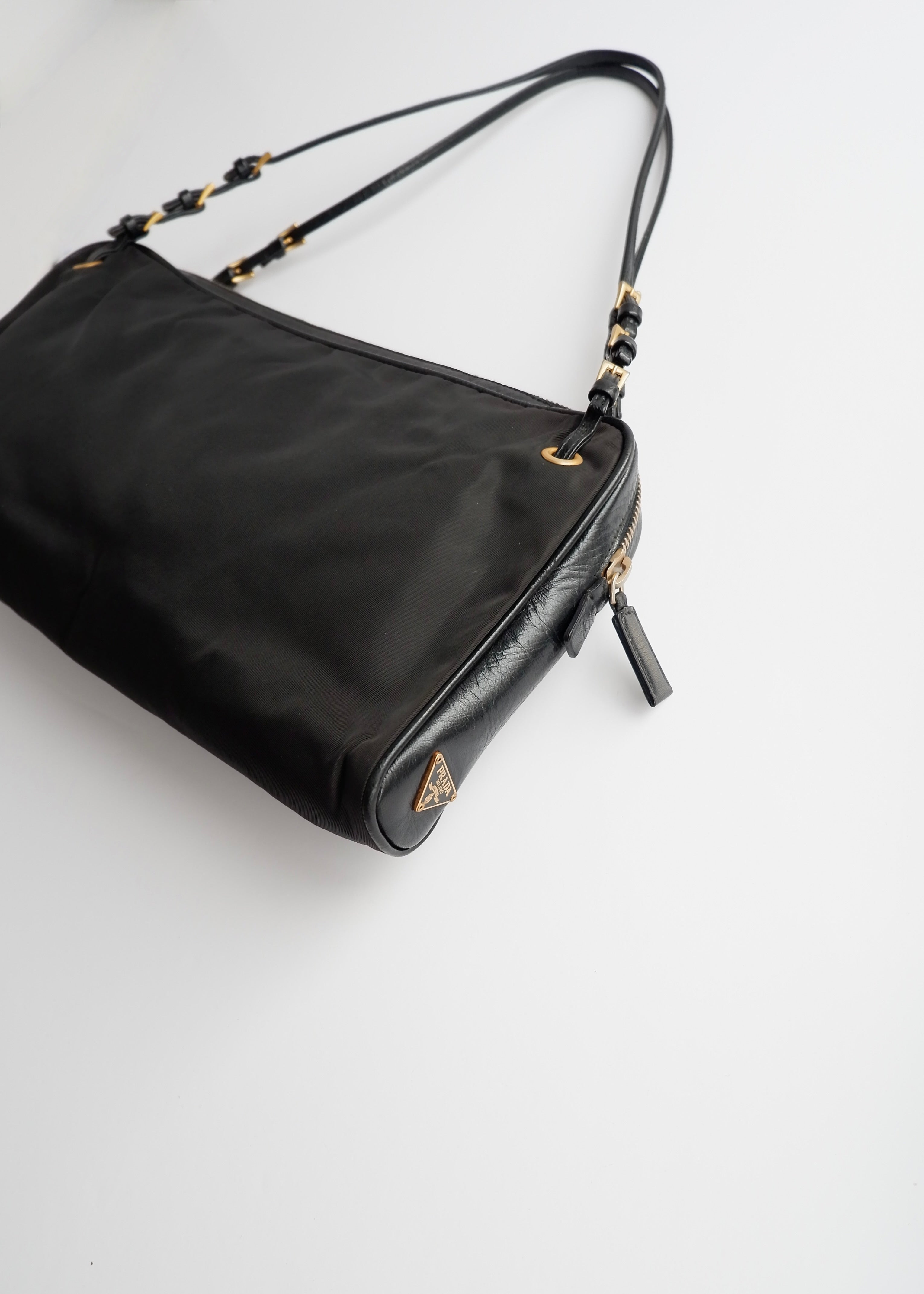 Authentic Preowned Prada Nylon/Leather Black Thin Strap Shoulder Bag GWH
