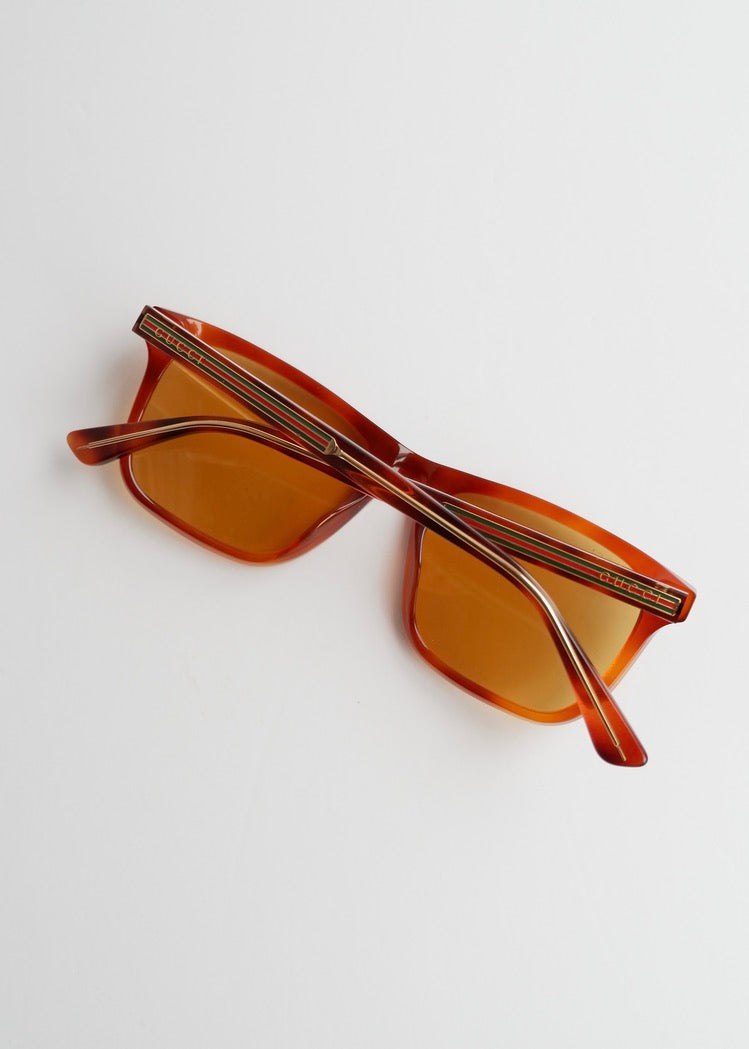 Authentiques Lunettes de soleil Gucci d'occasion en acétate marron à monture carrée