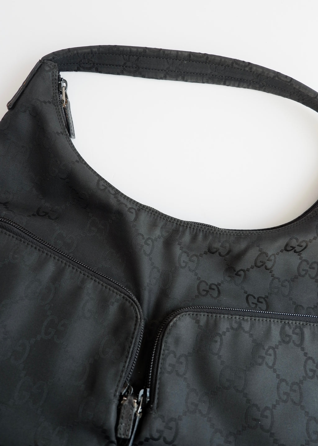 Authentic Preowned Gucci Black GG Nylon Side Pocket Shoulder Bag