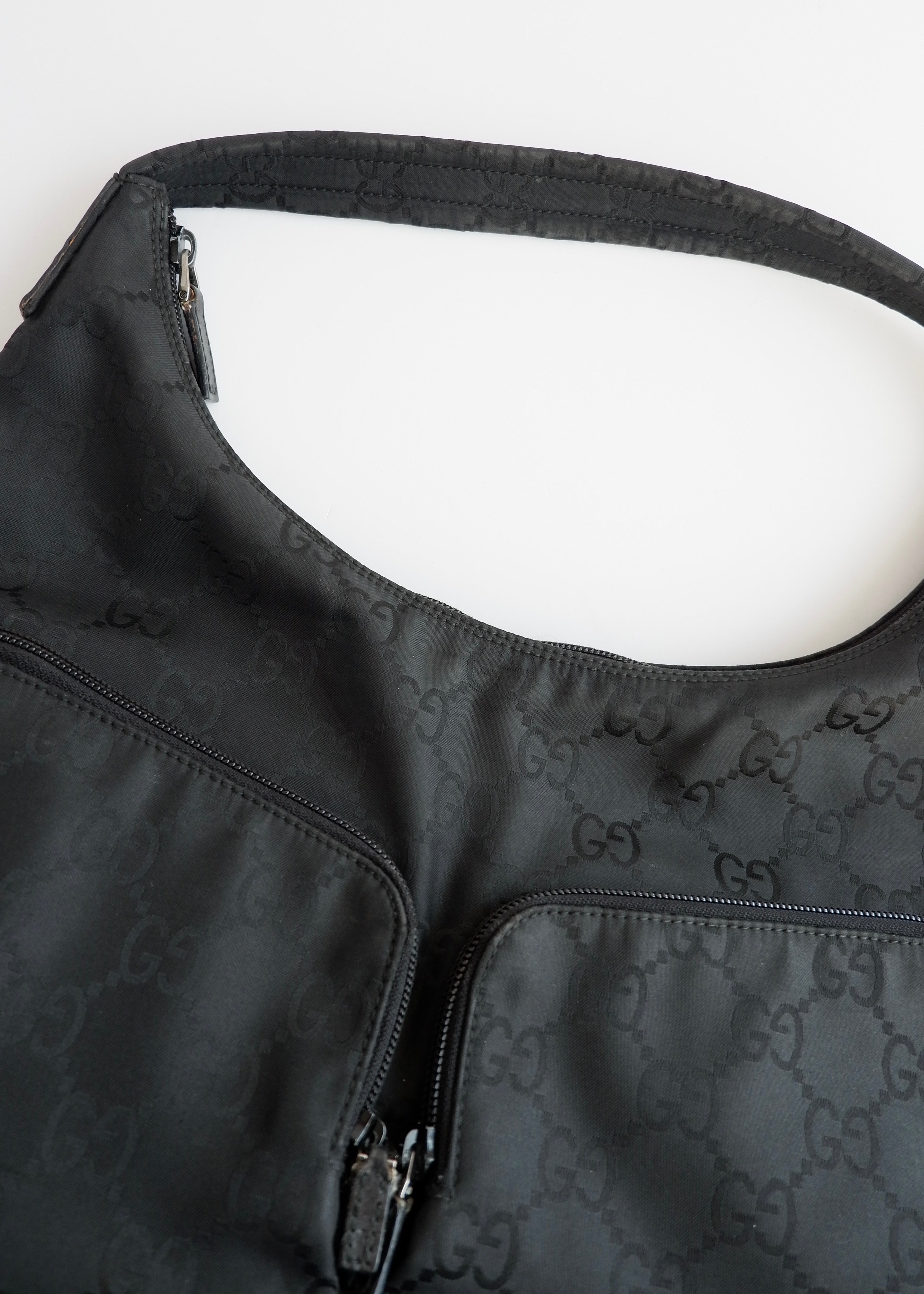 Authentic Preowned Gucci Black GG Nylon Side Pocket Shoulder Bag