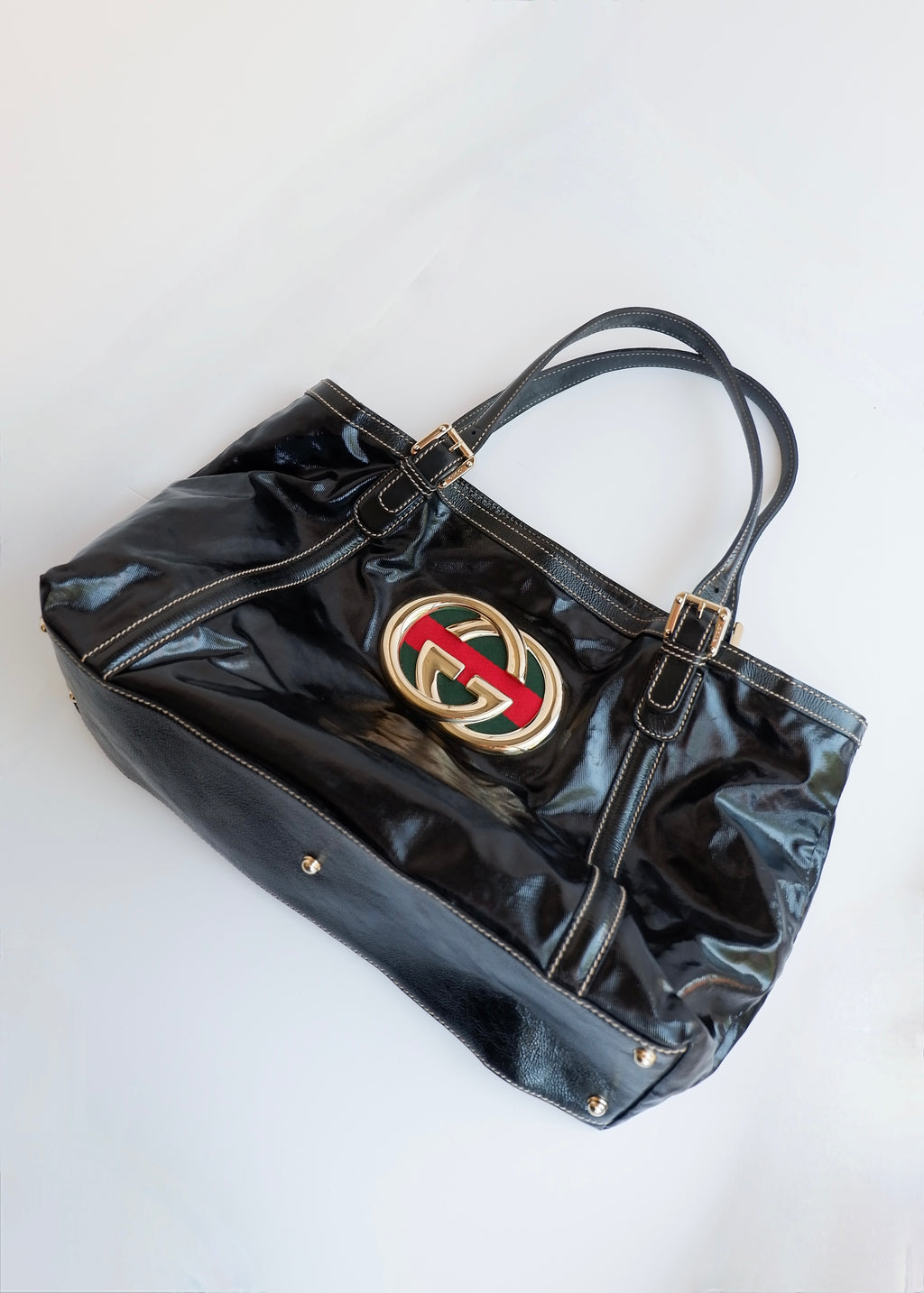 Preowned Gucci Black Dialux/ Patent Leather Britt Shoulder Tote