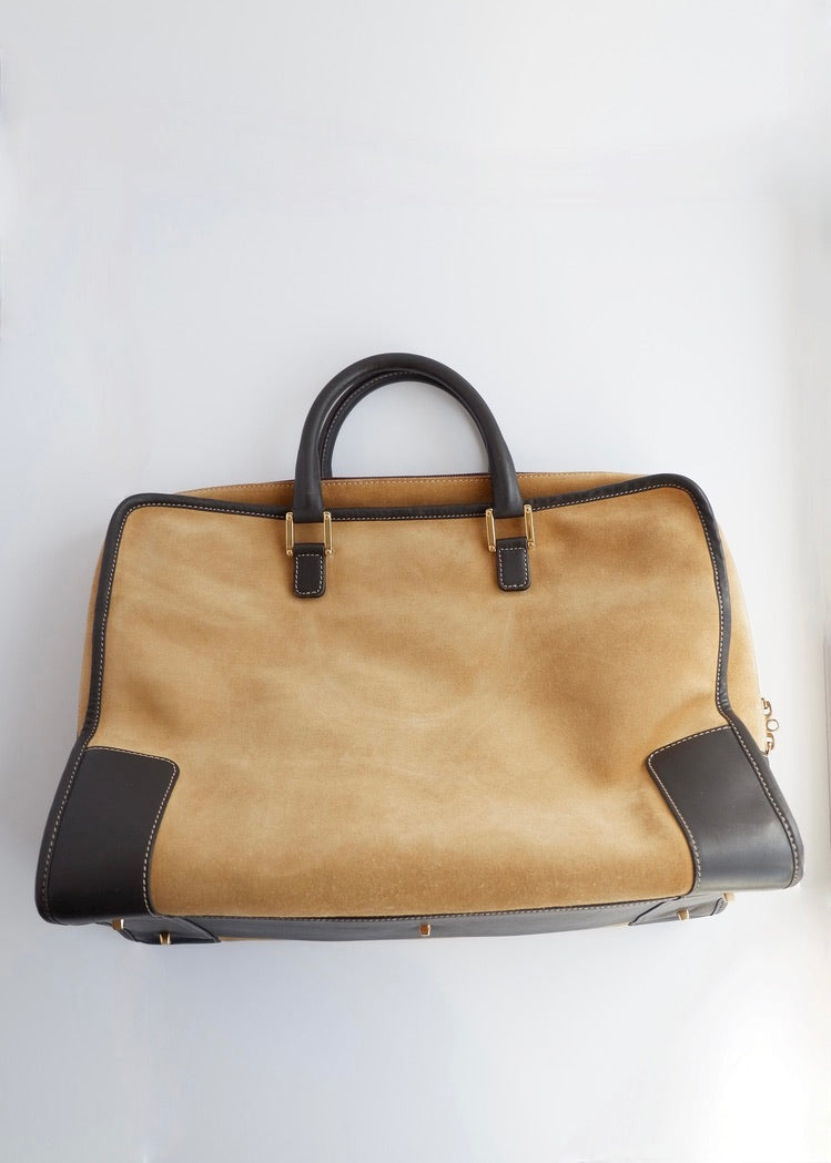 Sac à main Loewe Amazona Grand Modèle en Daim Marron Authentique d'Occasion