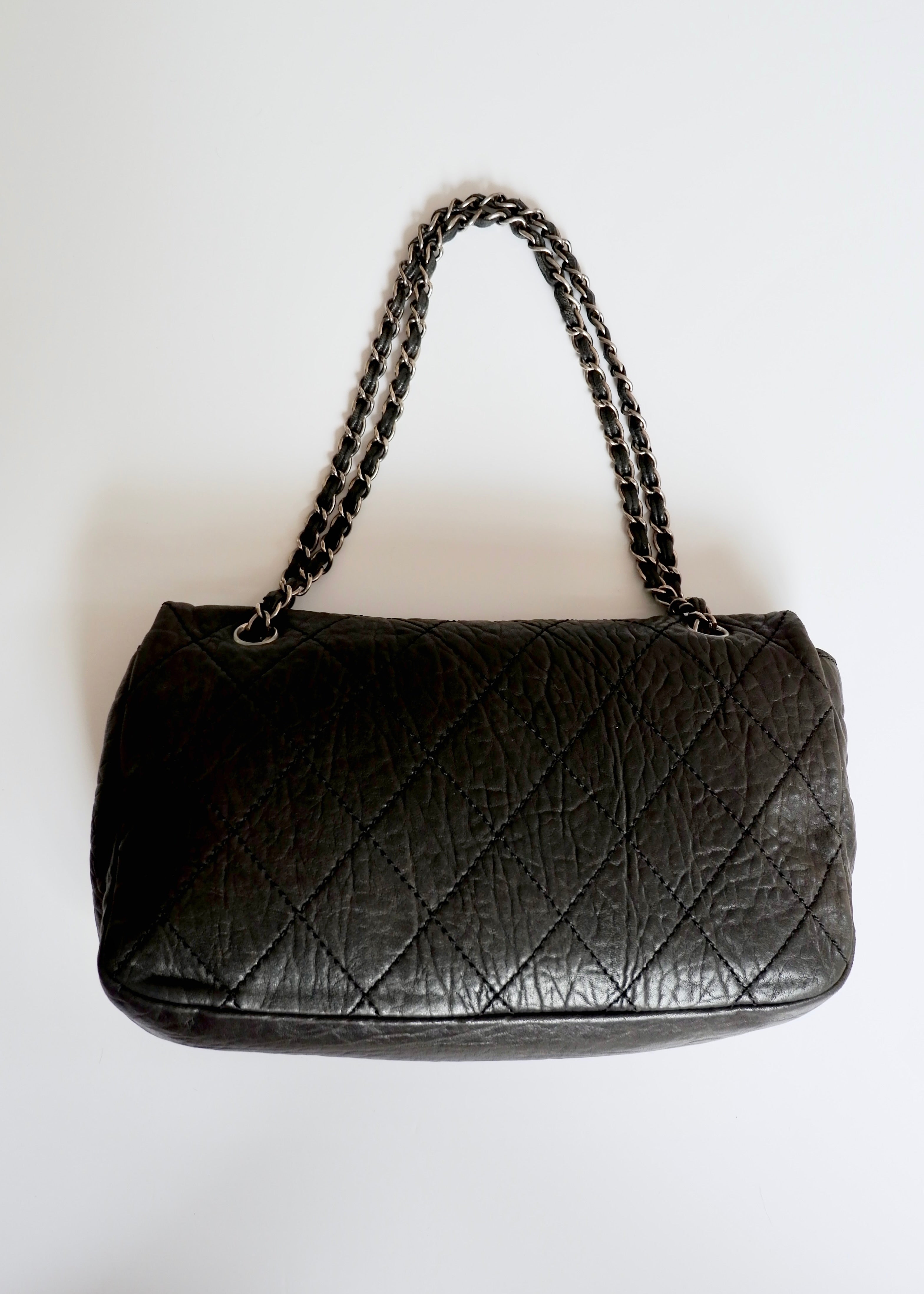Authentic Preowned Chanel Black Lambskin Elephant Flap Shoulder Bag