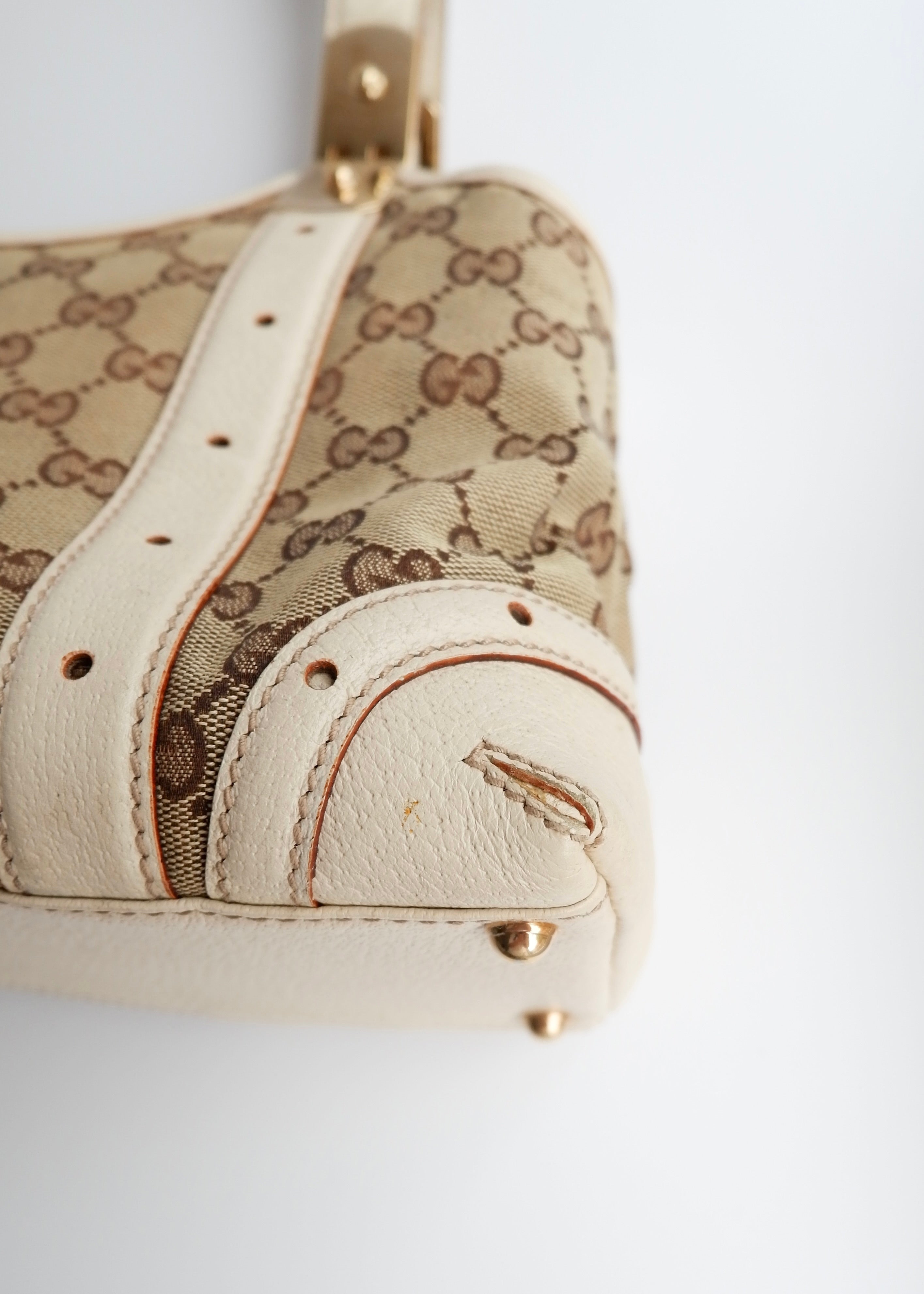 Authentic Preowned Gucci White GG Canvas/Leather Small Shoulder Bag