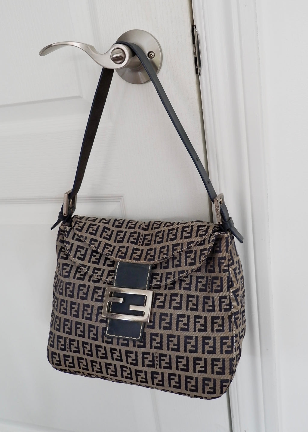 Authentic Preowned Fendi Zucchino Mamma Baguette Shoulder Bag