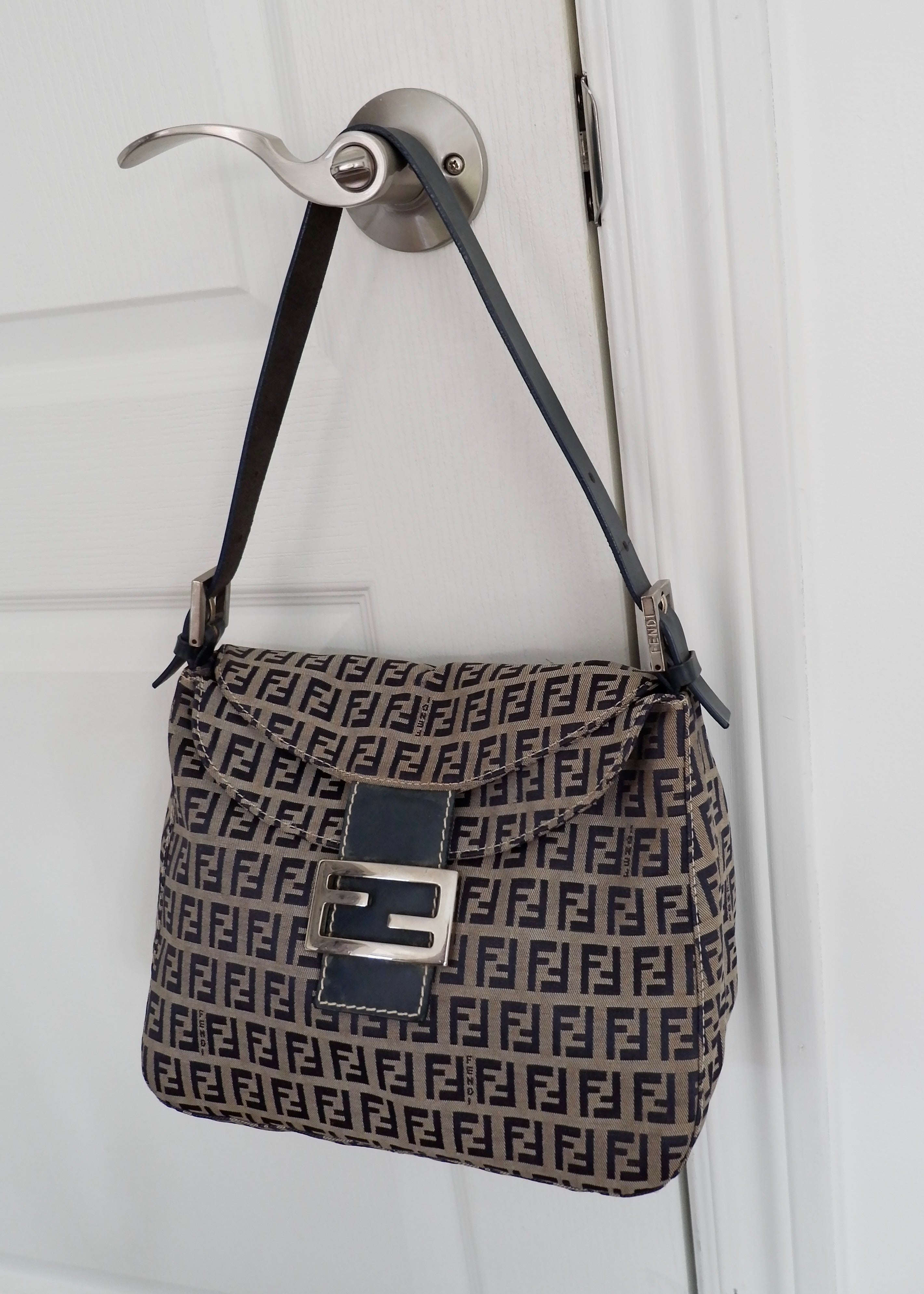 Authentic Preowned Fendi Zucchino Mamma Baguette Shoulder Bag