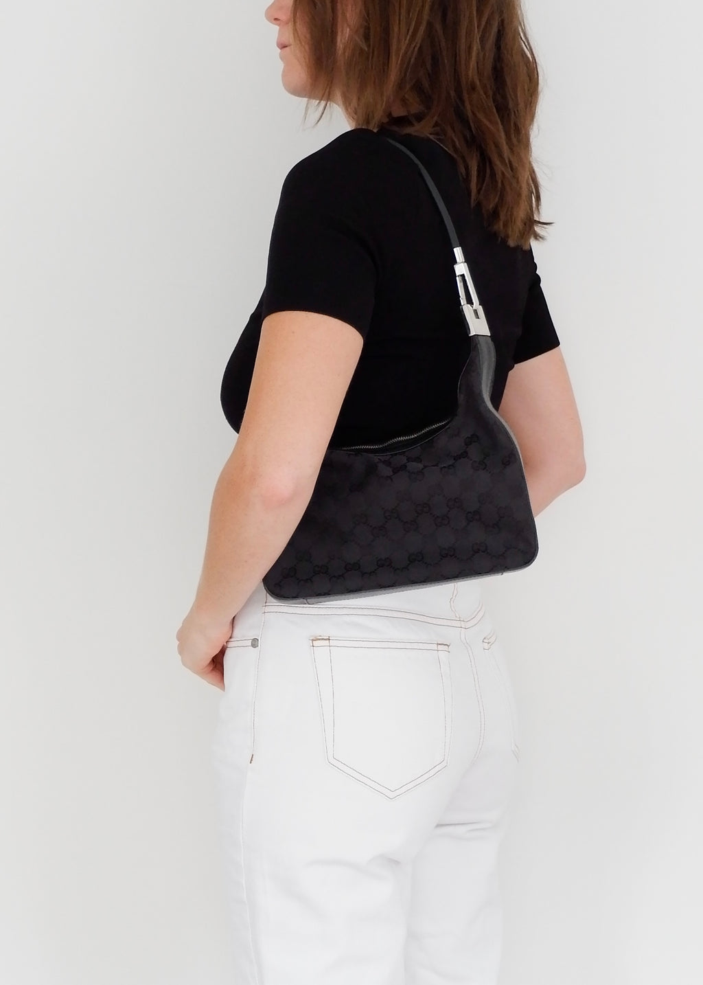 Authentic Preowned Gucci Black GG Canvas Shoulder Bag