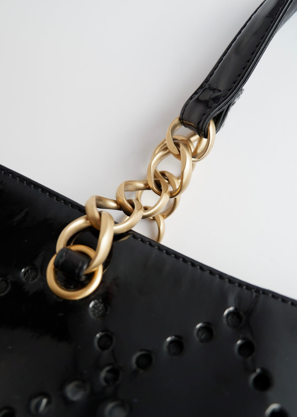 Authentic Preowned Chanel Black Patent Perforated Leather CC Logo Shoulder Bag