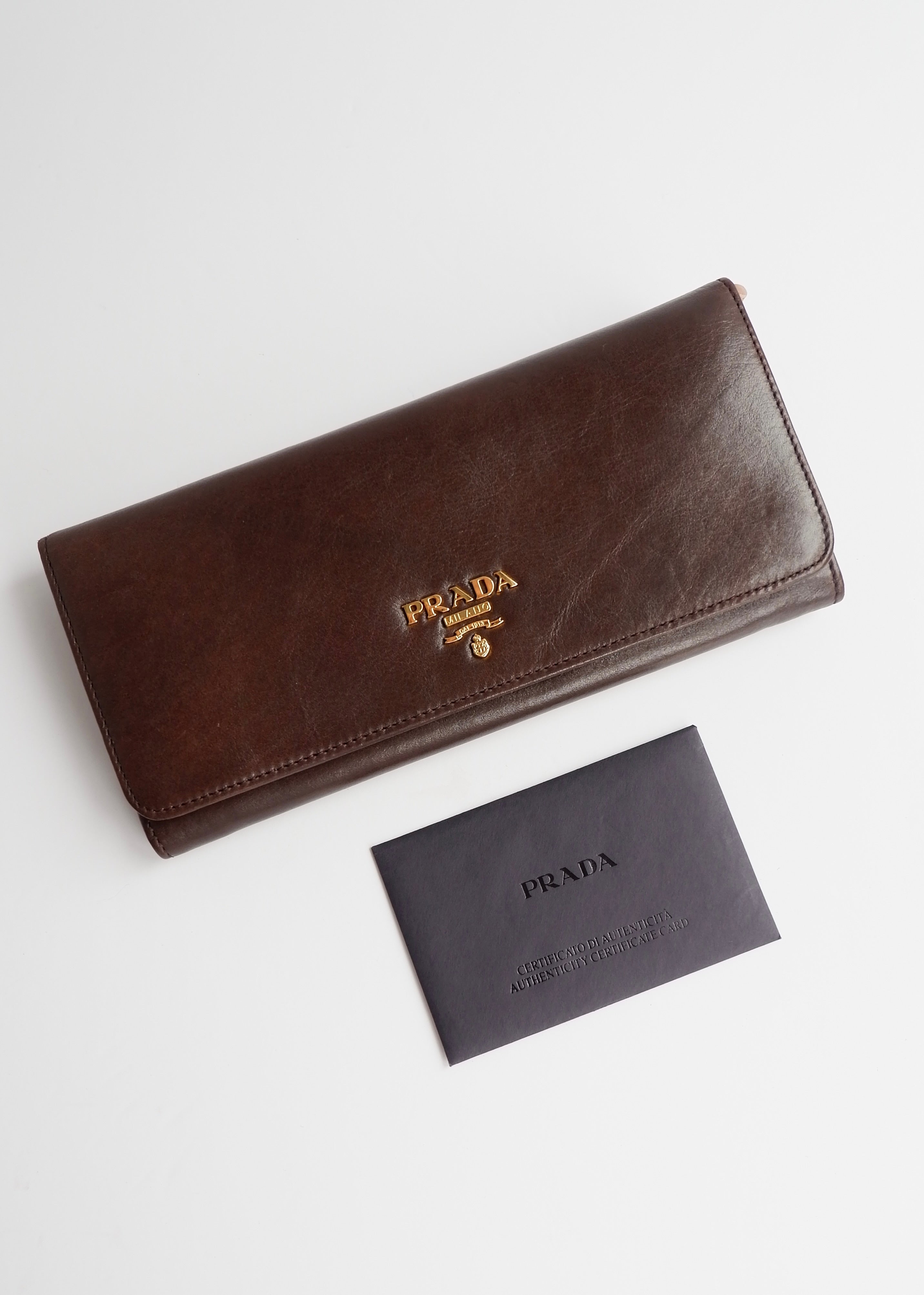 Authentic Preowned Prada Dark Brown Leather Long Wallet