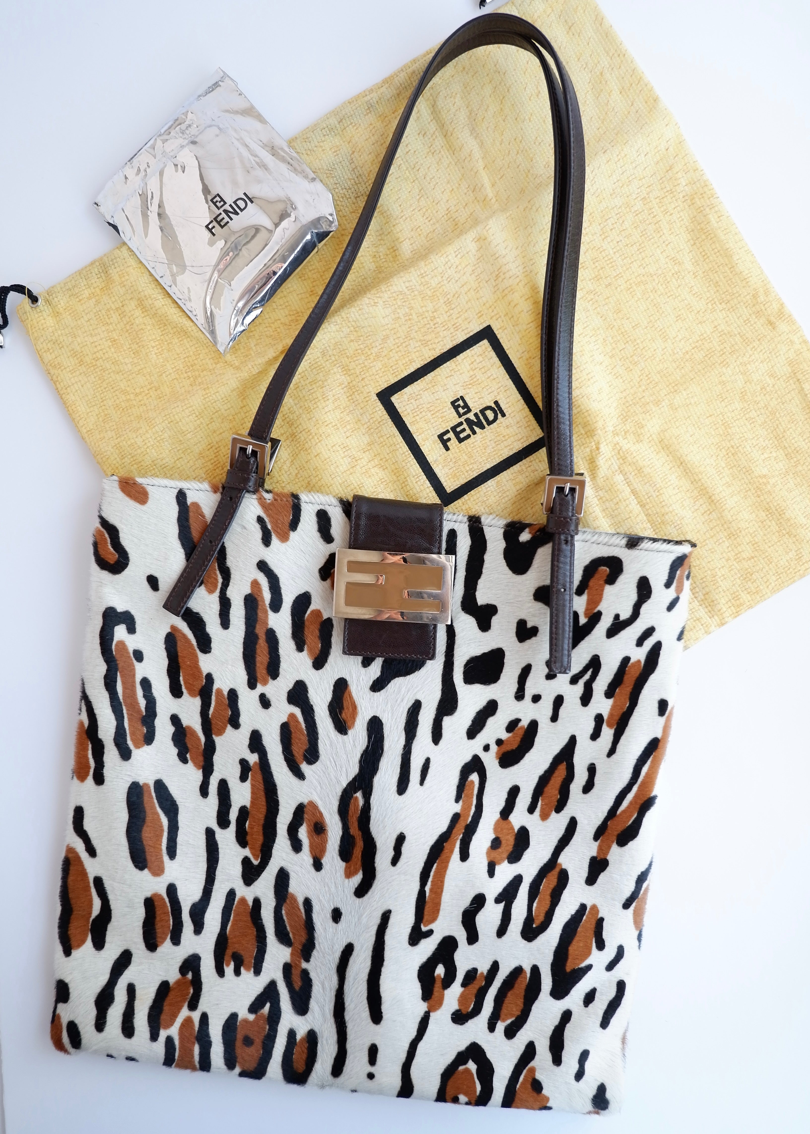 Authentic Preowned Vintage Fendi White Leopard Print Tote Bag
