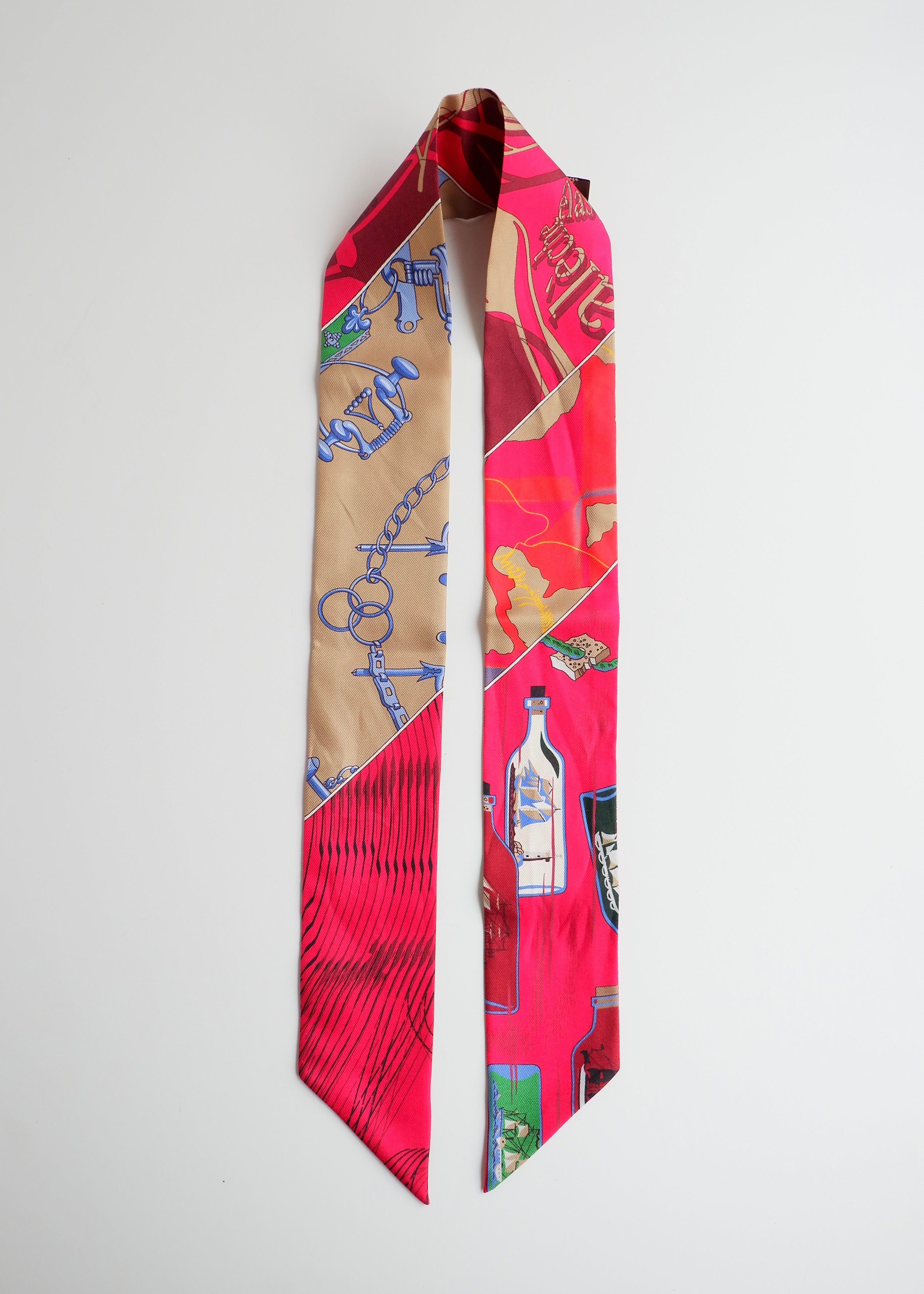 Authentic Preowned Hermes Pink Mixed Print Twilly