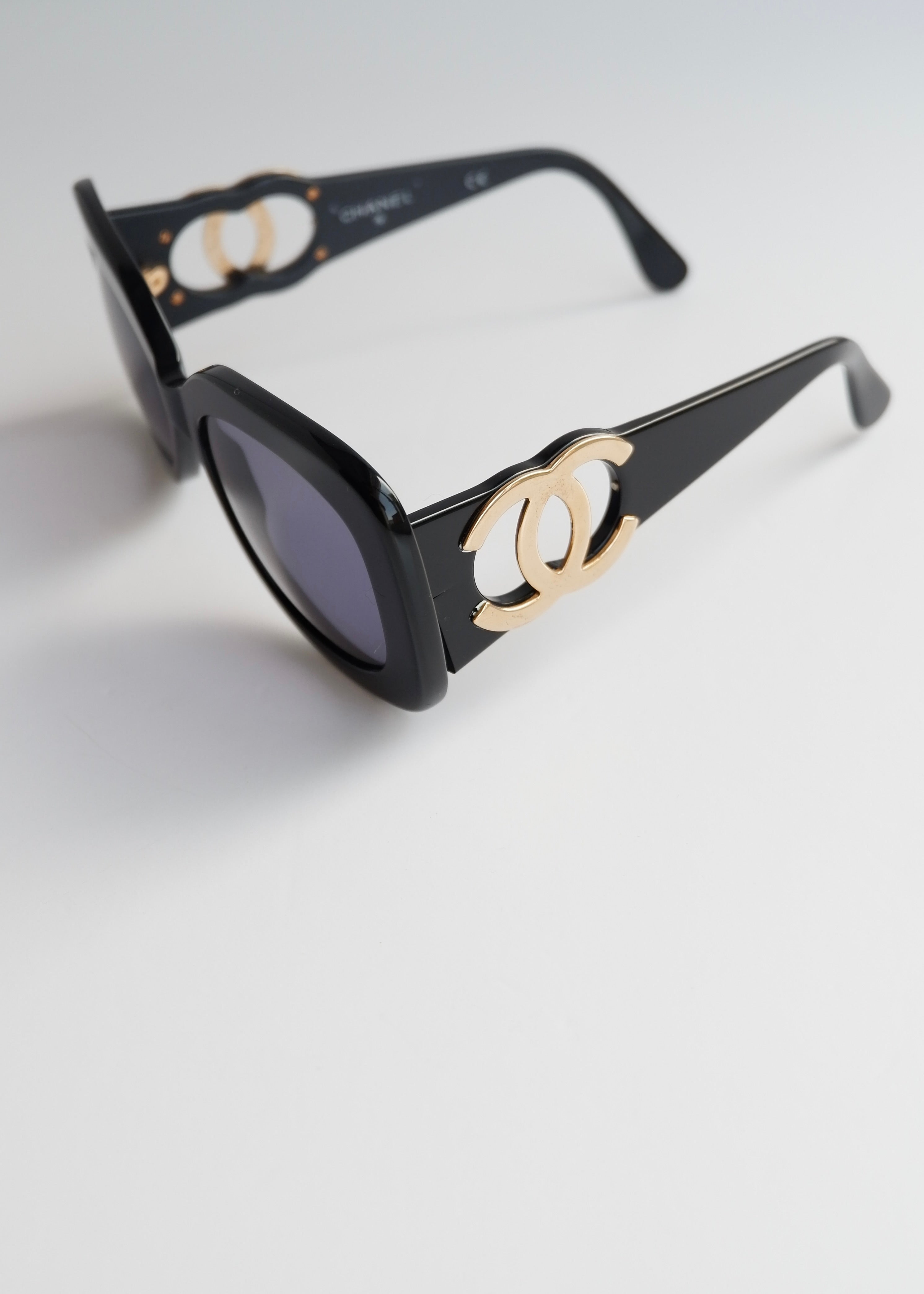 Preowned Chanel Black Acetate Oversized Square Frame Sunglasses