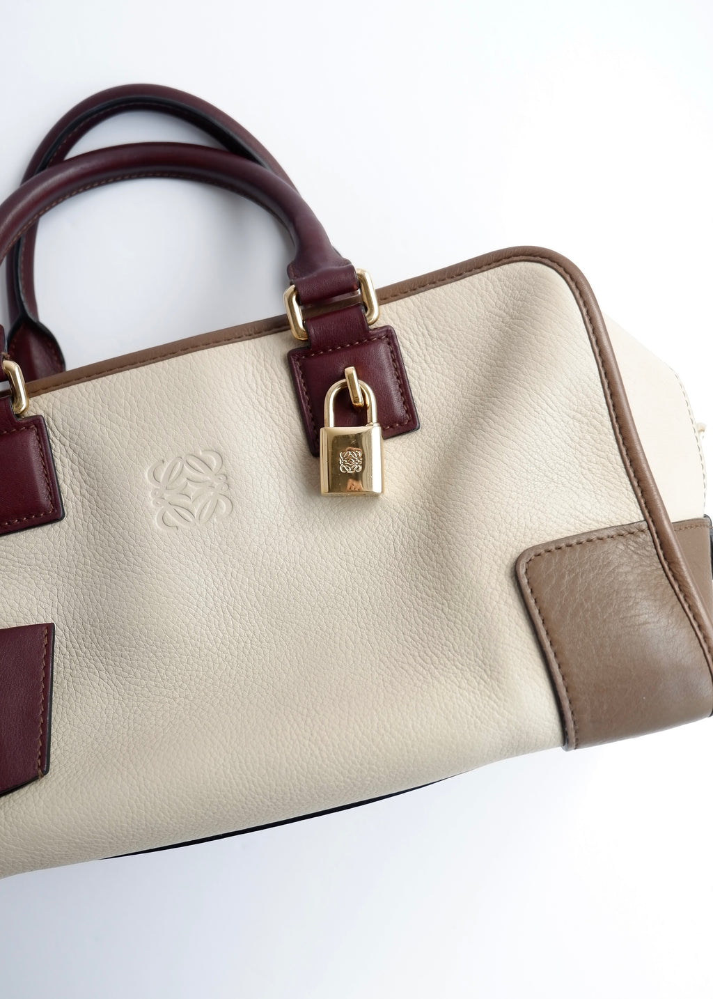 Authentic Preowned Loewe Tricolor (Beige/Brown/Burgundy) Leather Amazona 28 Handbag GHW
