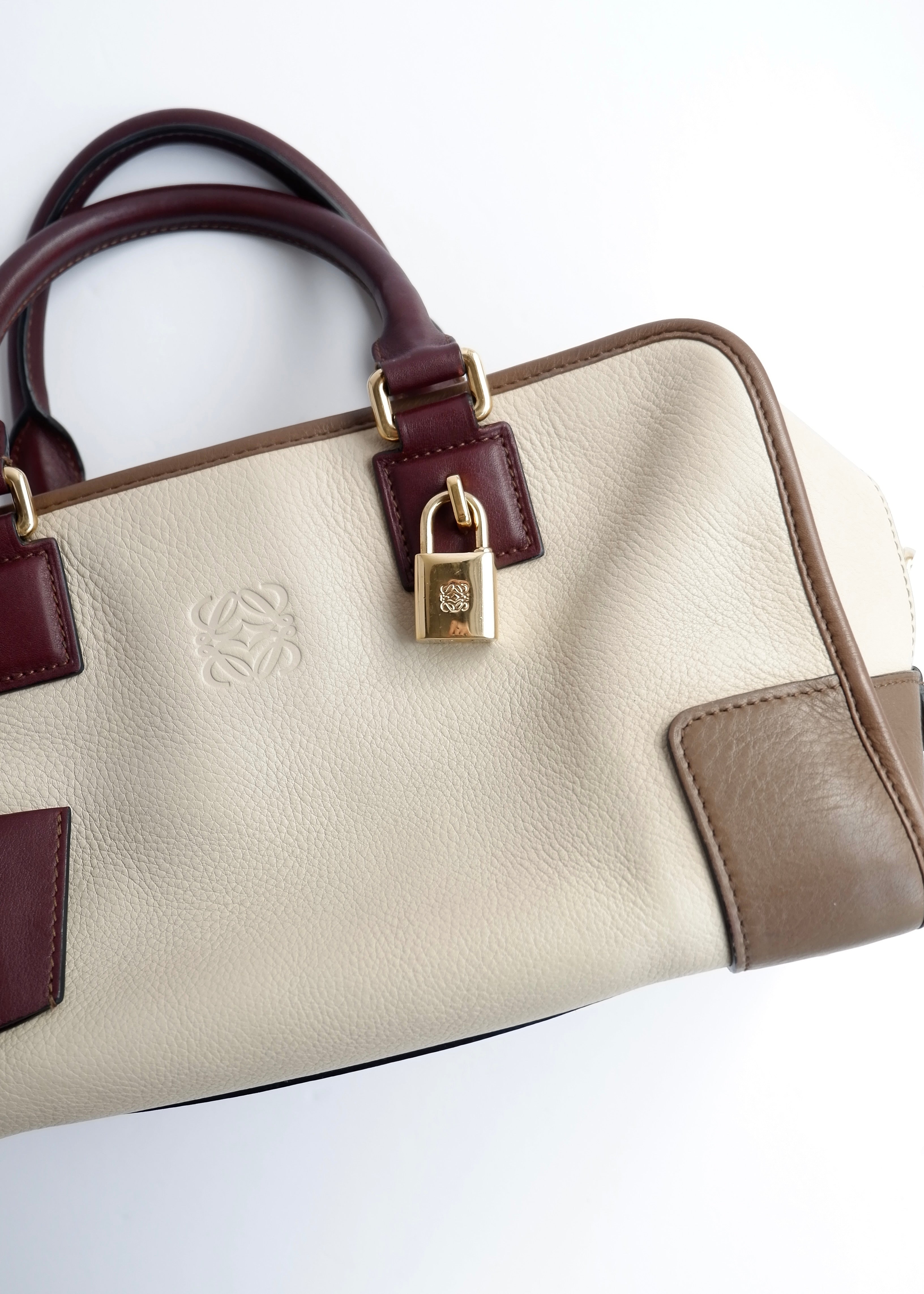 Authentic Preowned Loewe Tricolor (Beige/Brown/Burgundy) Leather Amazona 28 Handbag GHW