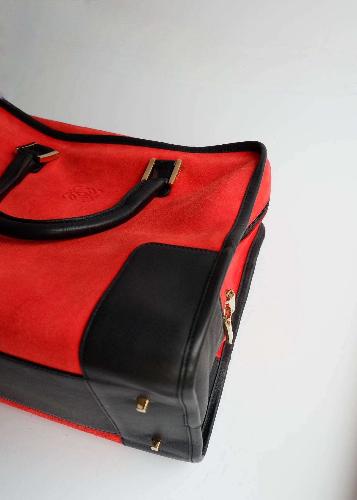 Preowned Loewe Red/Black Suede Amazona Handbag