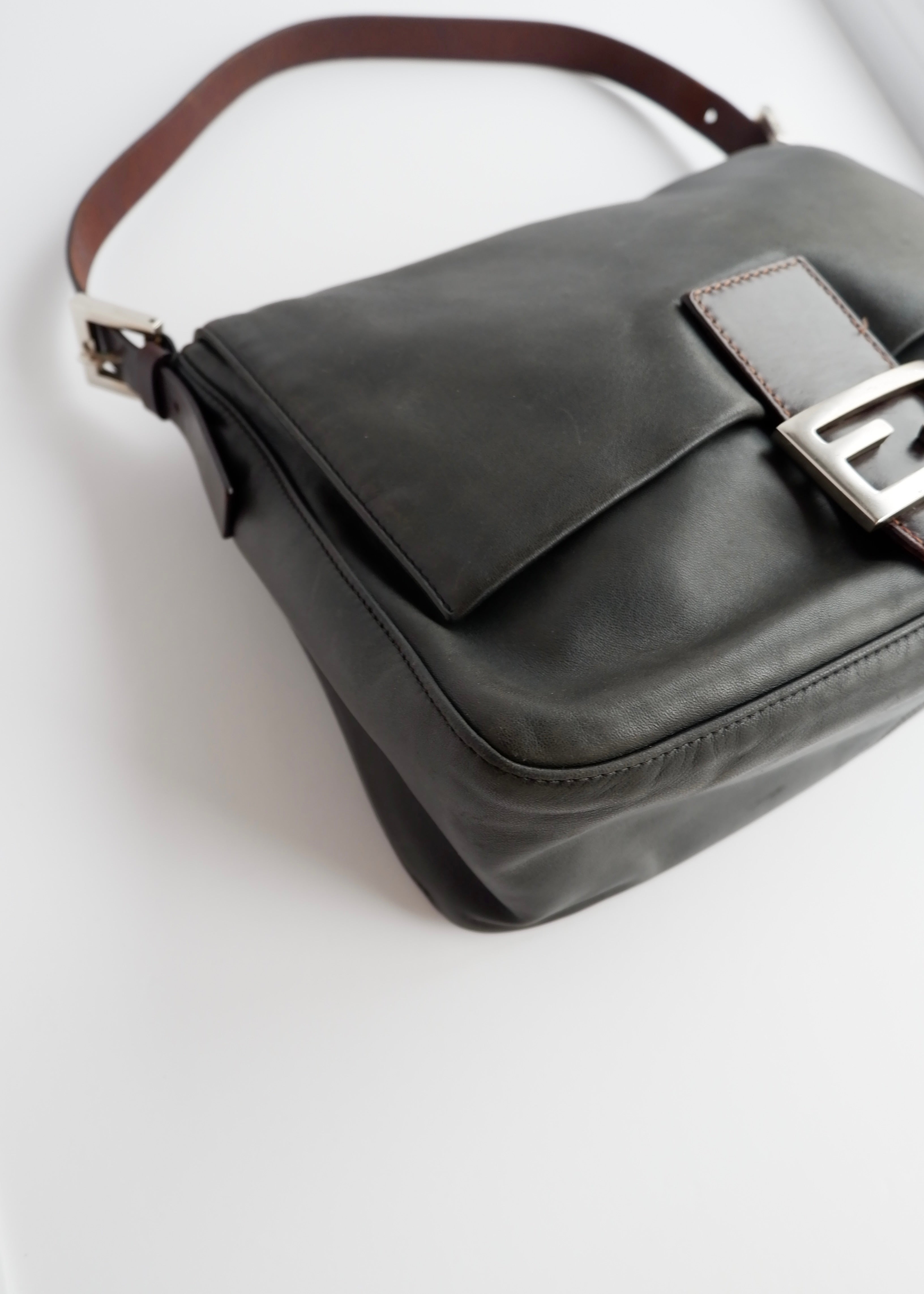 Authentic Preowned Fendi Black/Brown Leather Mamma Baguette Shoulder Bag