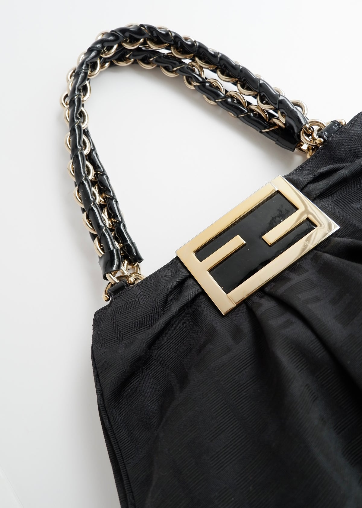 Preowned Fendi Black Zucca Print Gold FF Logo Shoulder Bag