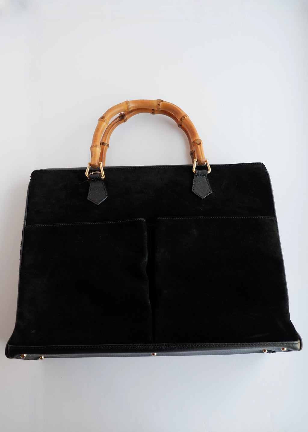 Authentic Preowned Vintage Gucci Black Suede/Leather Bamboo Two Way Tote