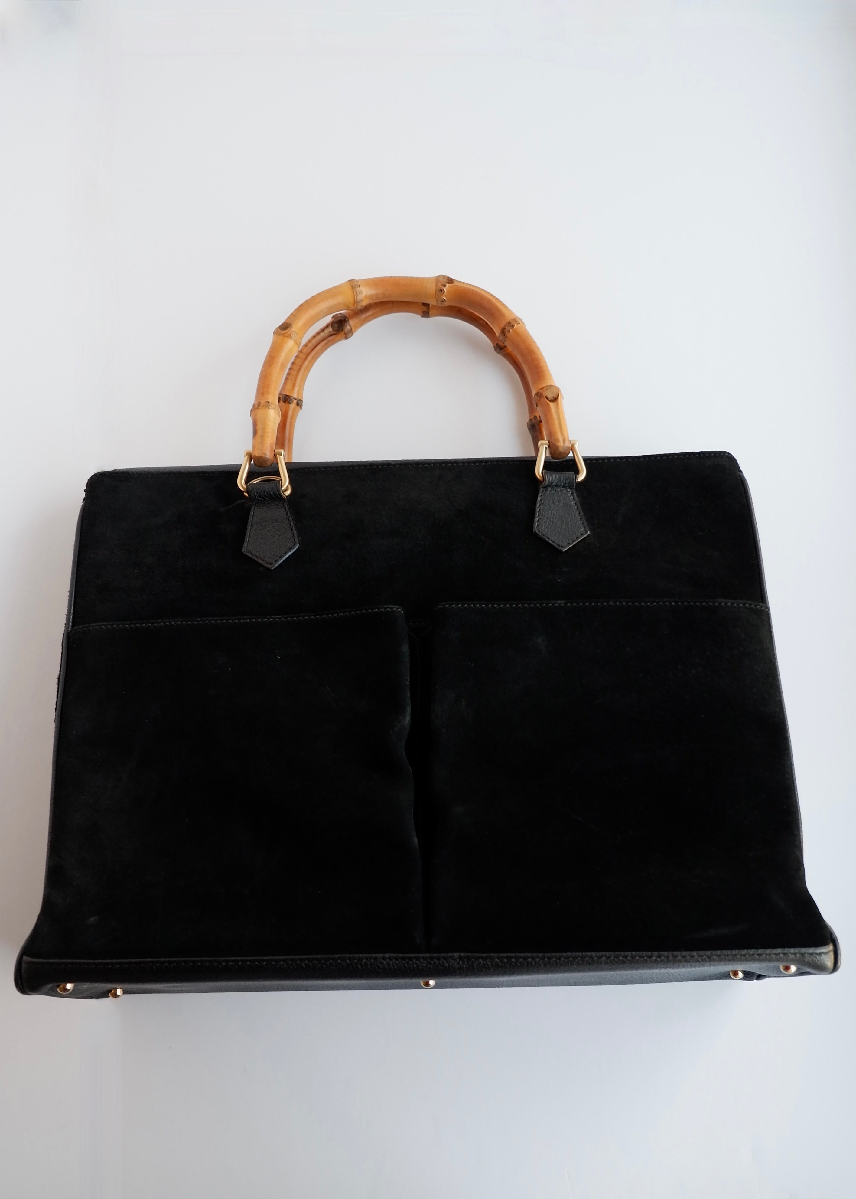 Authentic Preowned Vintage Gucci Black Suede/Leather Bamboo Two Way Tote