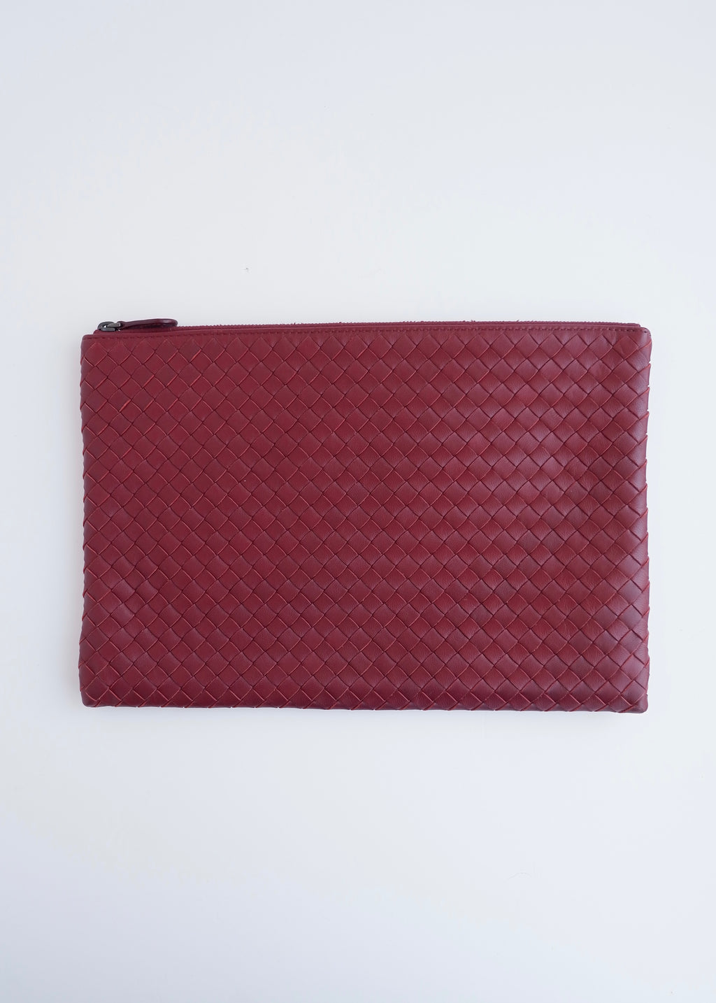 Authentic Prowned Bottega Veneta Burgundy Leather Woven Pouch