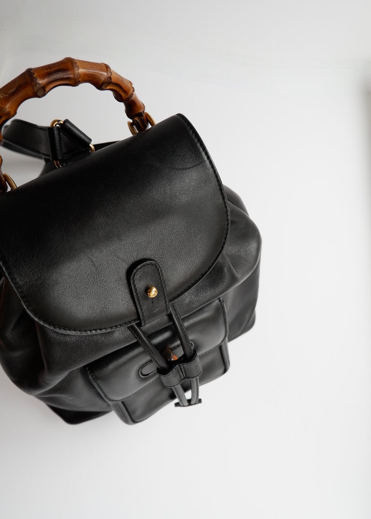 Preowned Gucci Black Leather Bamboo Micro Backpack