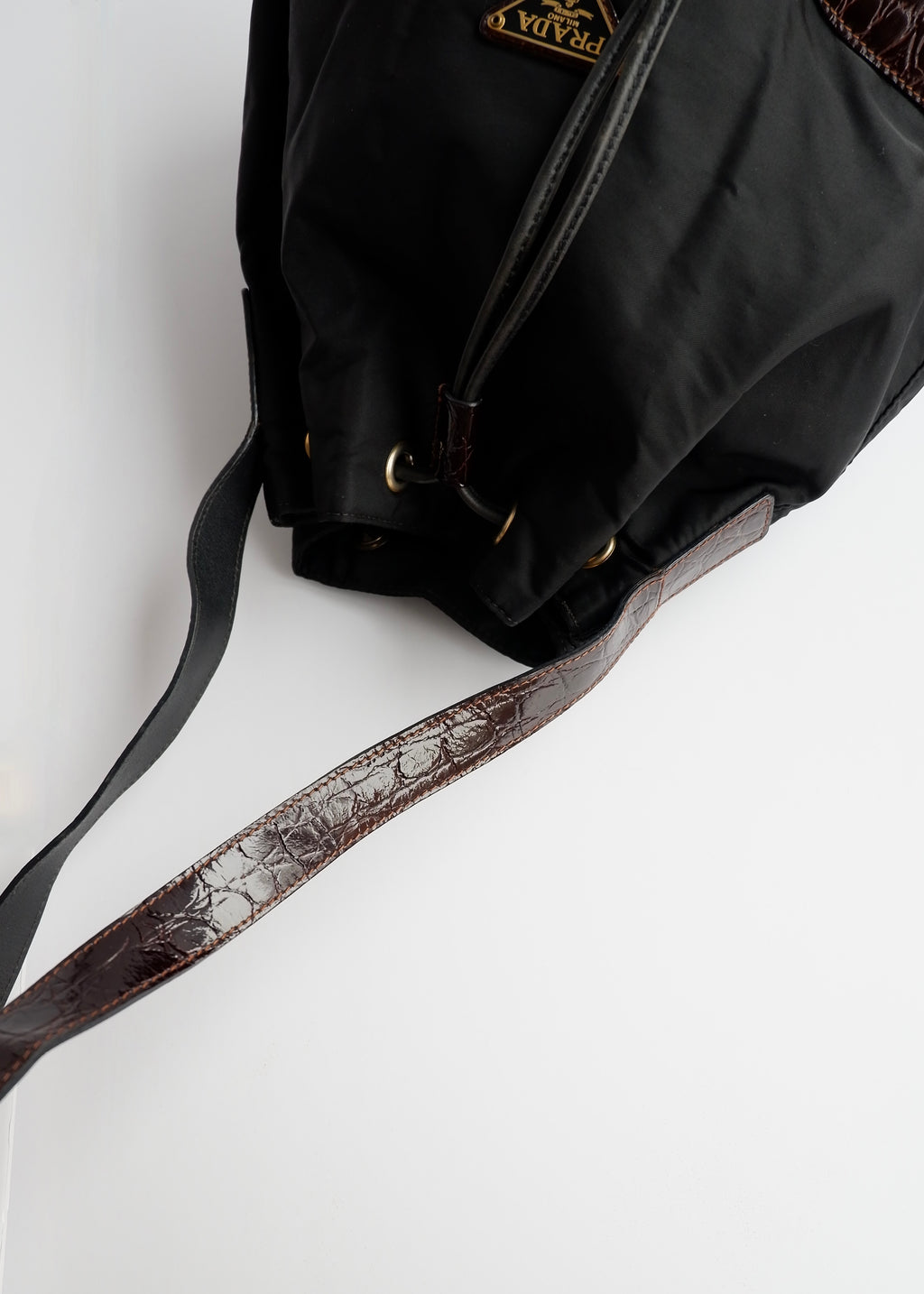 Authentic Preowned Prada Black/Brown Nylon/Leather Bucket Shoulder Bag