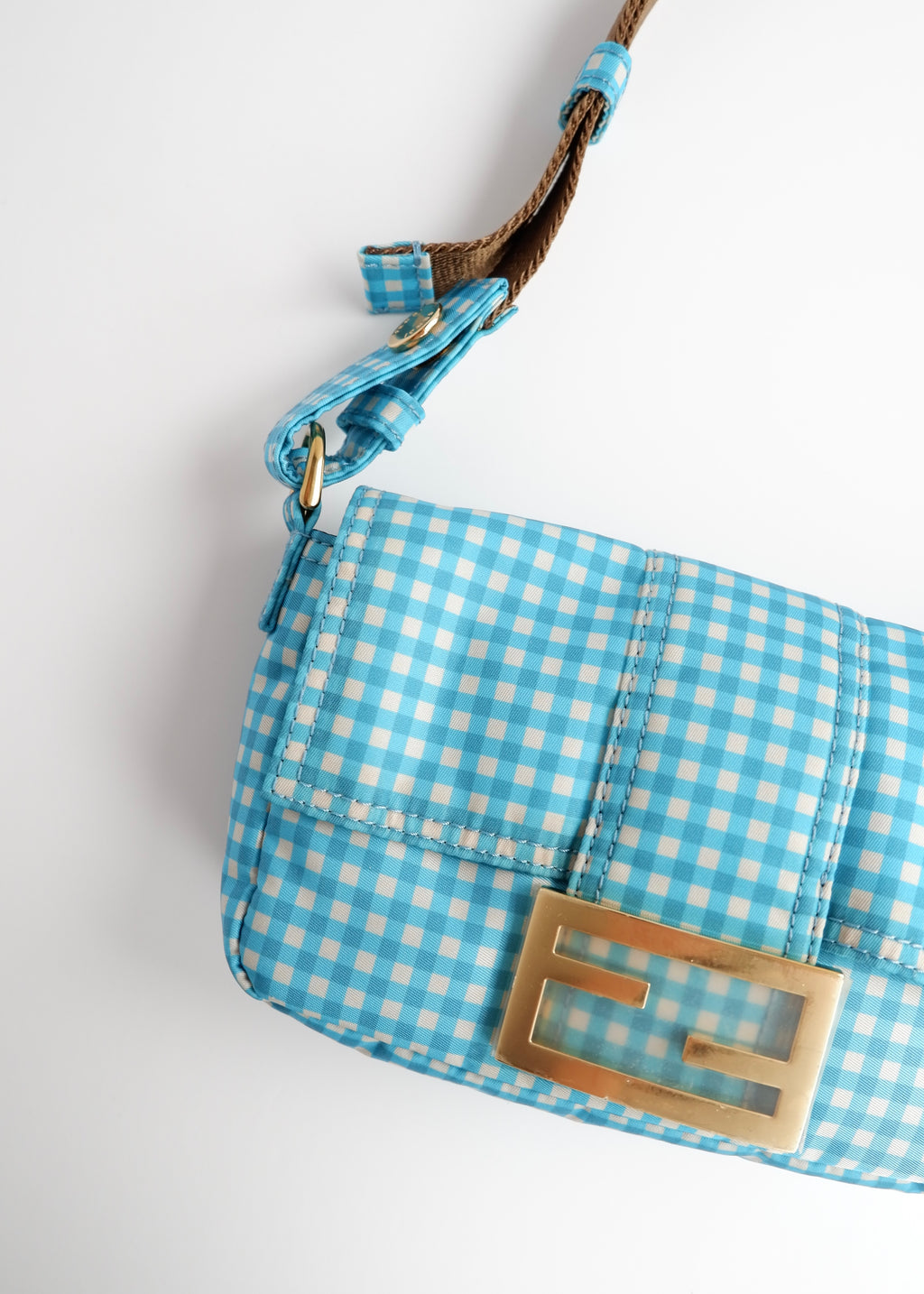 Authentic Preowned Fendi Blue Gingham Nylon Two Way Bag