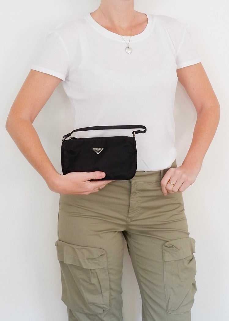Preowned Prada Black Nylon Pochette Shoulder Bag