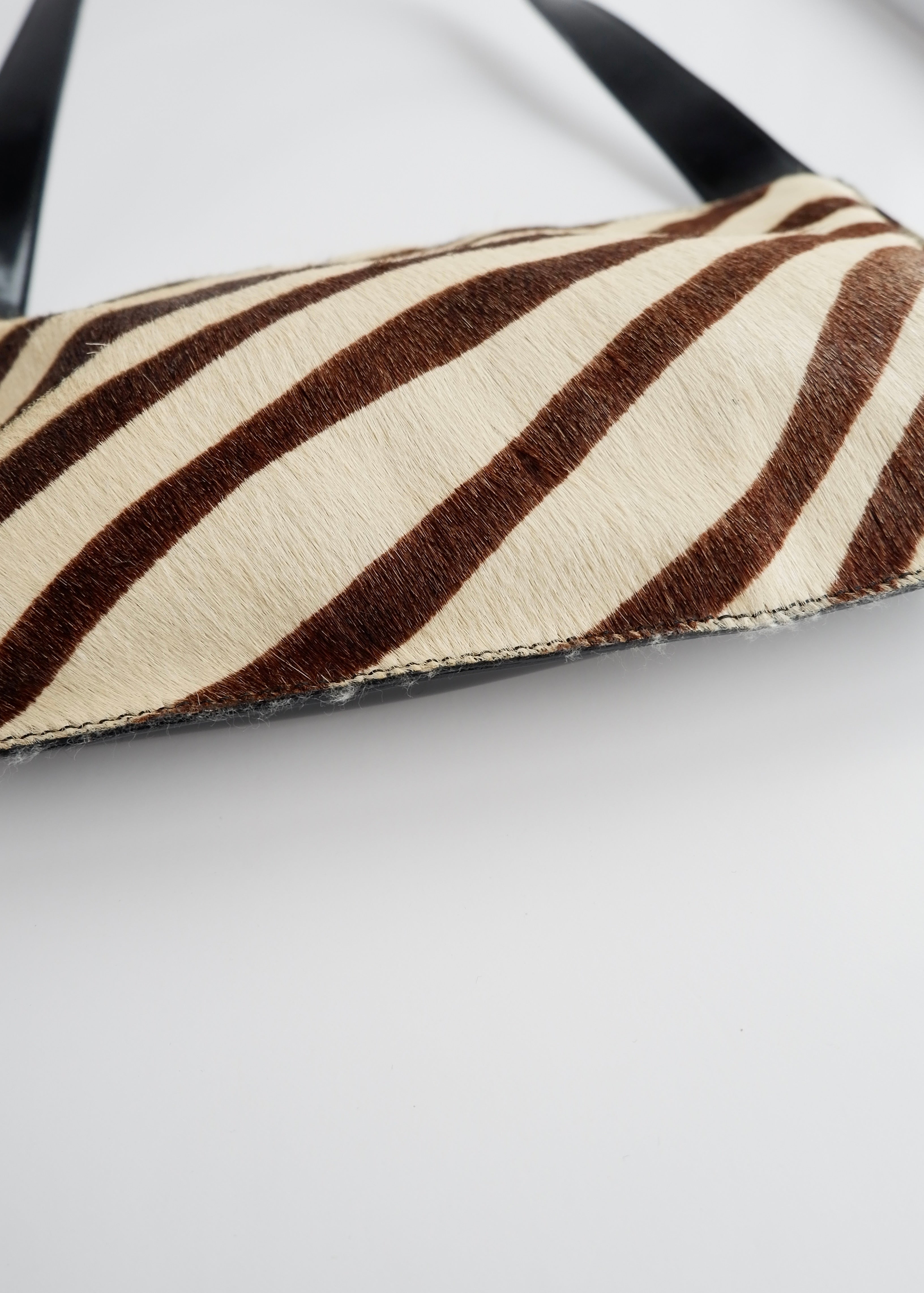 Authentic Preowned Furla Black/Brown/Cream Zebra Print Leather/Pony Hair Bag