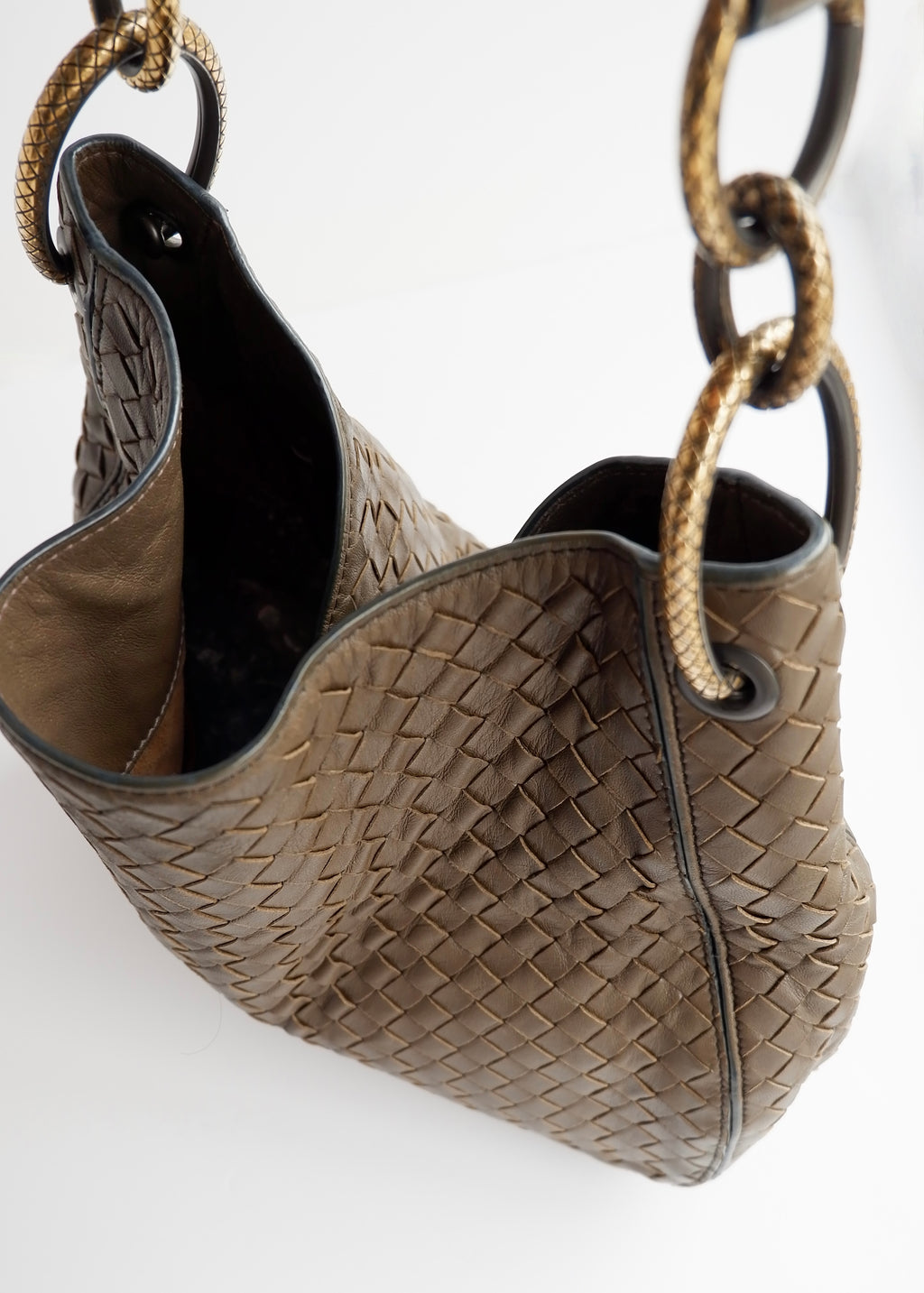 Authentic Preowned Bottega Veneta Intrecciato Khaki Shoulder Bag