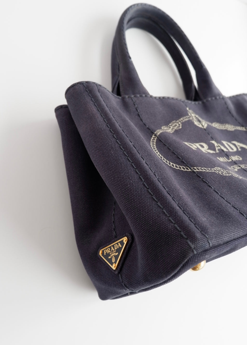 Authentic Preowned Prada Navy Canvas Canapa Two Way Bag