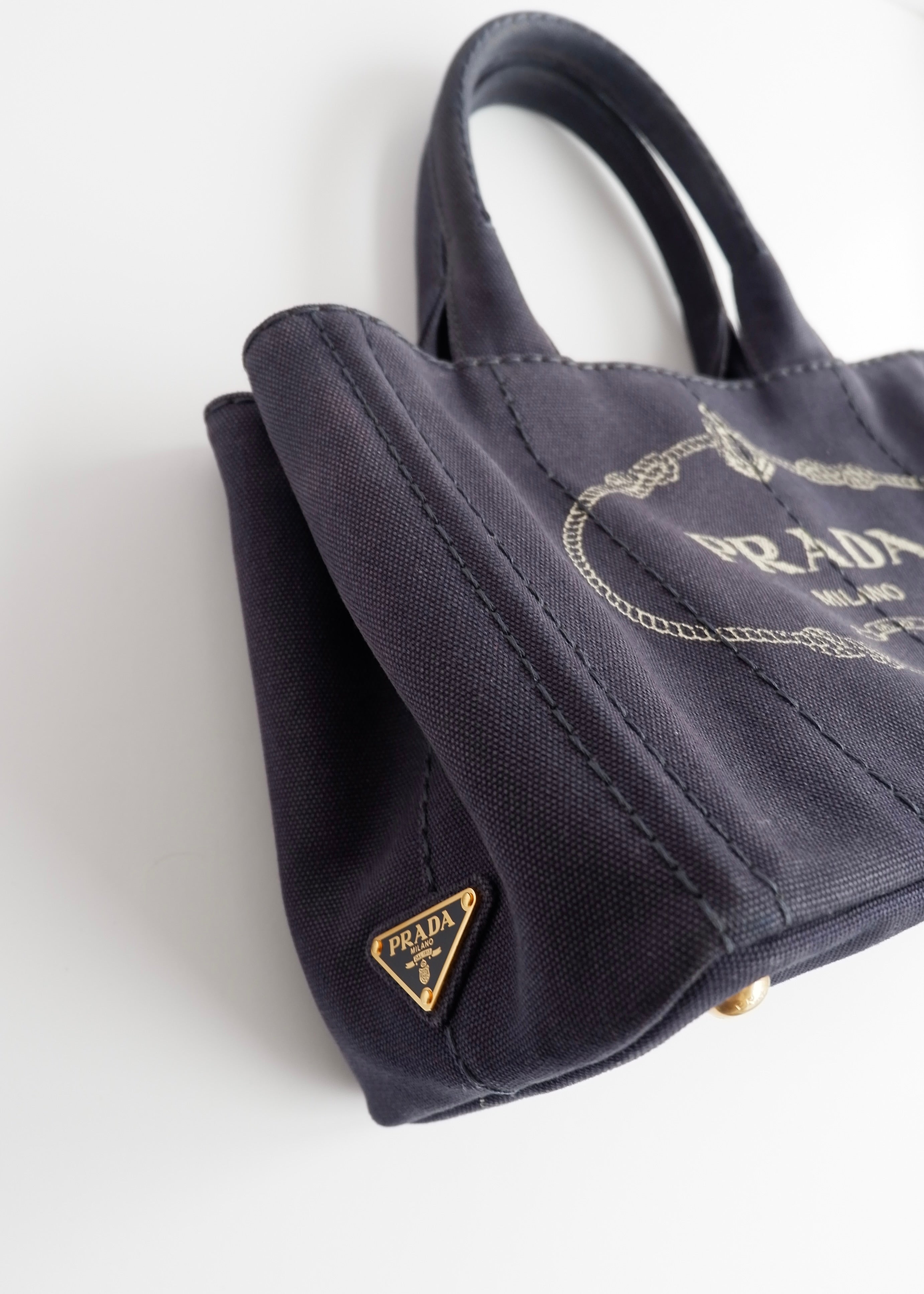 Authentic Preowned Prada Navy Canvas Canapa Two Way Bag