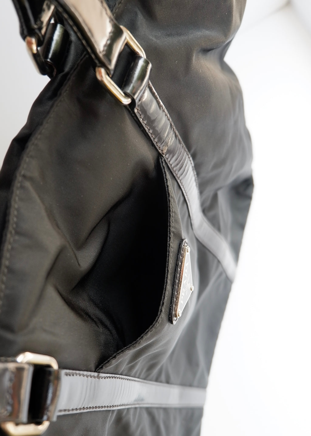 Preowned Prada Black Nylon/Leather Two Way Messenger Tote
