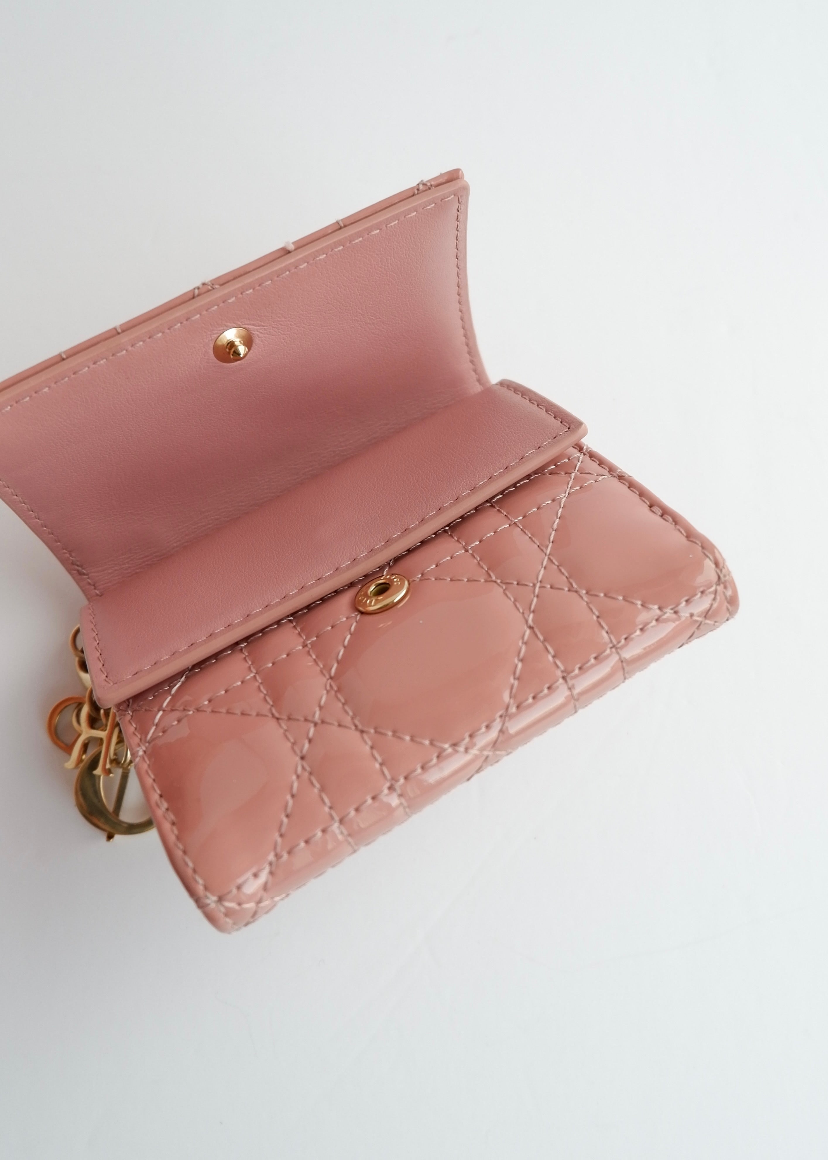 Authentic Preowned Dior Dusty Rose Patent Leather Lotus Wallet