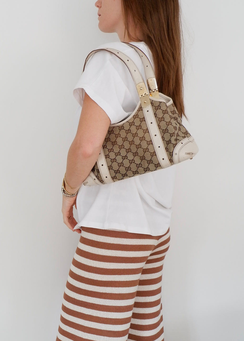 Authentic Preowned Gucci White GG Canvas/Leather Small Shoulder Bag