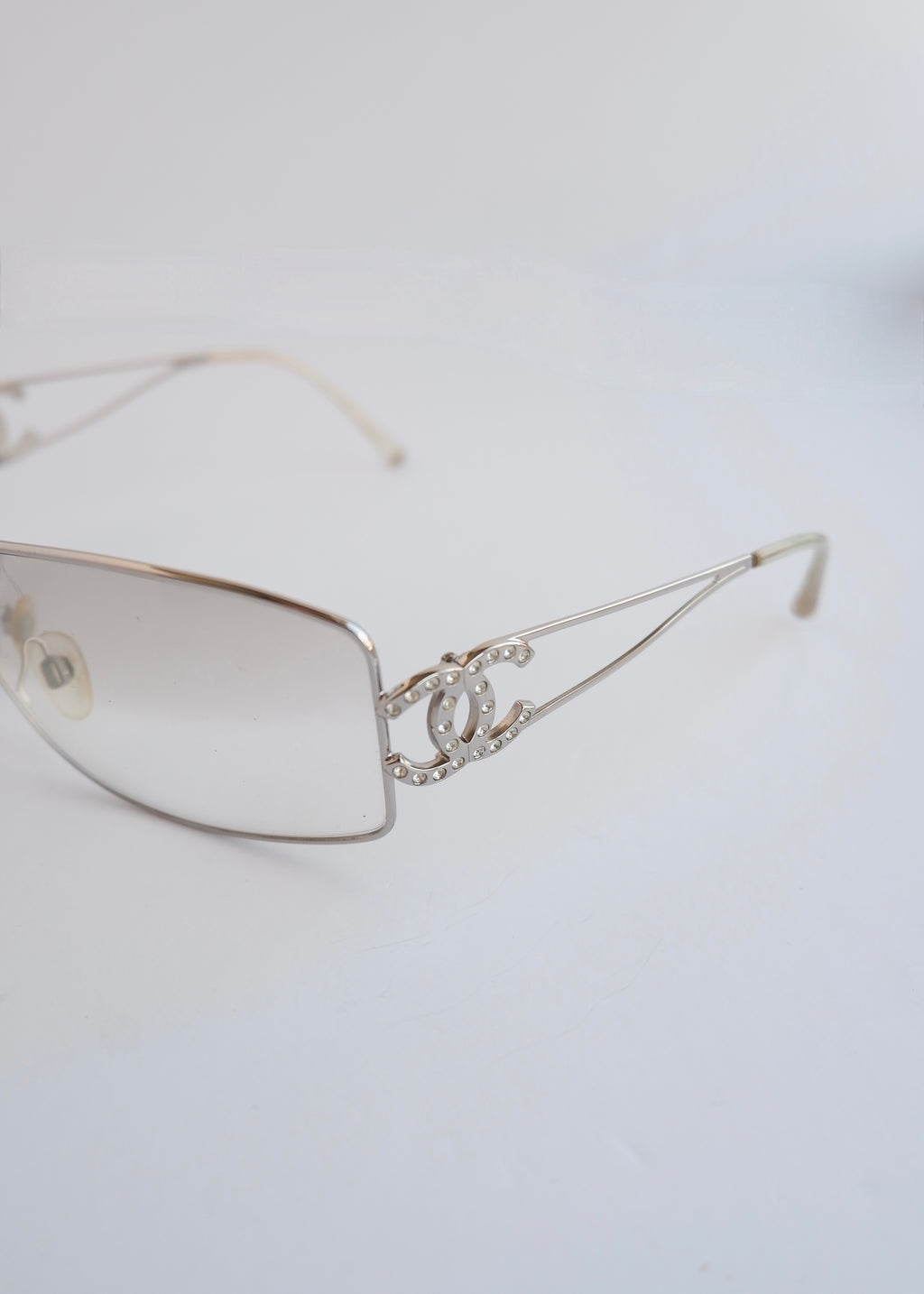 Authentic Preowned Vintage Chanel Transparent Crystal CC Logo Sunglasses