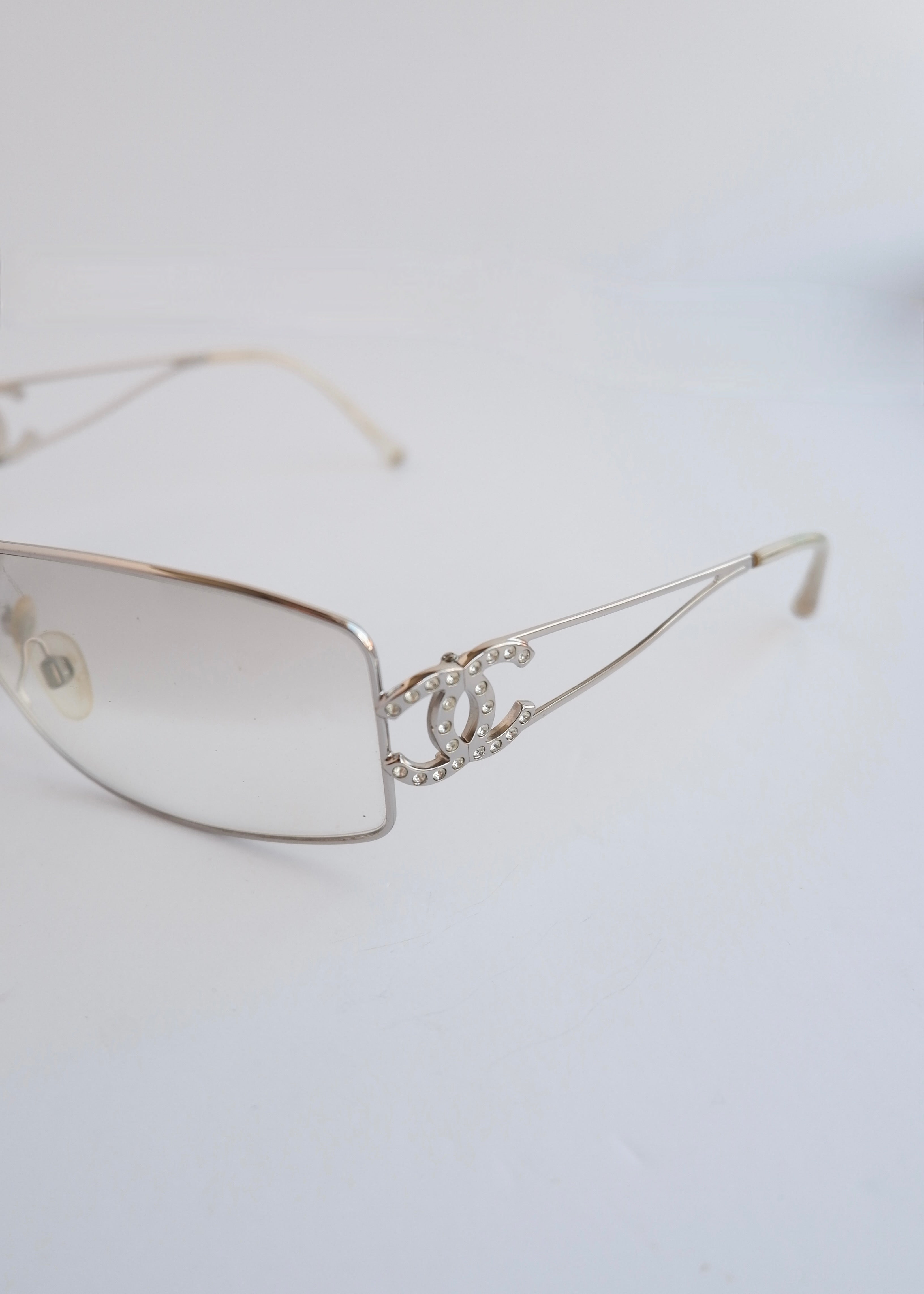 Authentic Preowned Vintage Chanel Transparent Crystal CC Logo Sunglasses