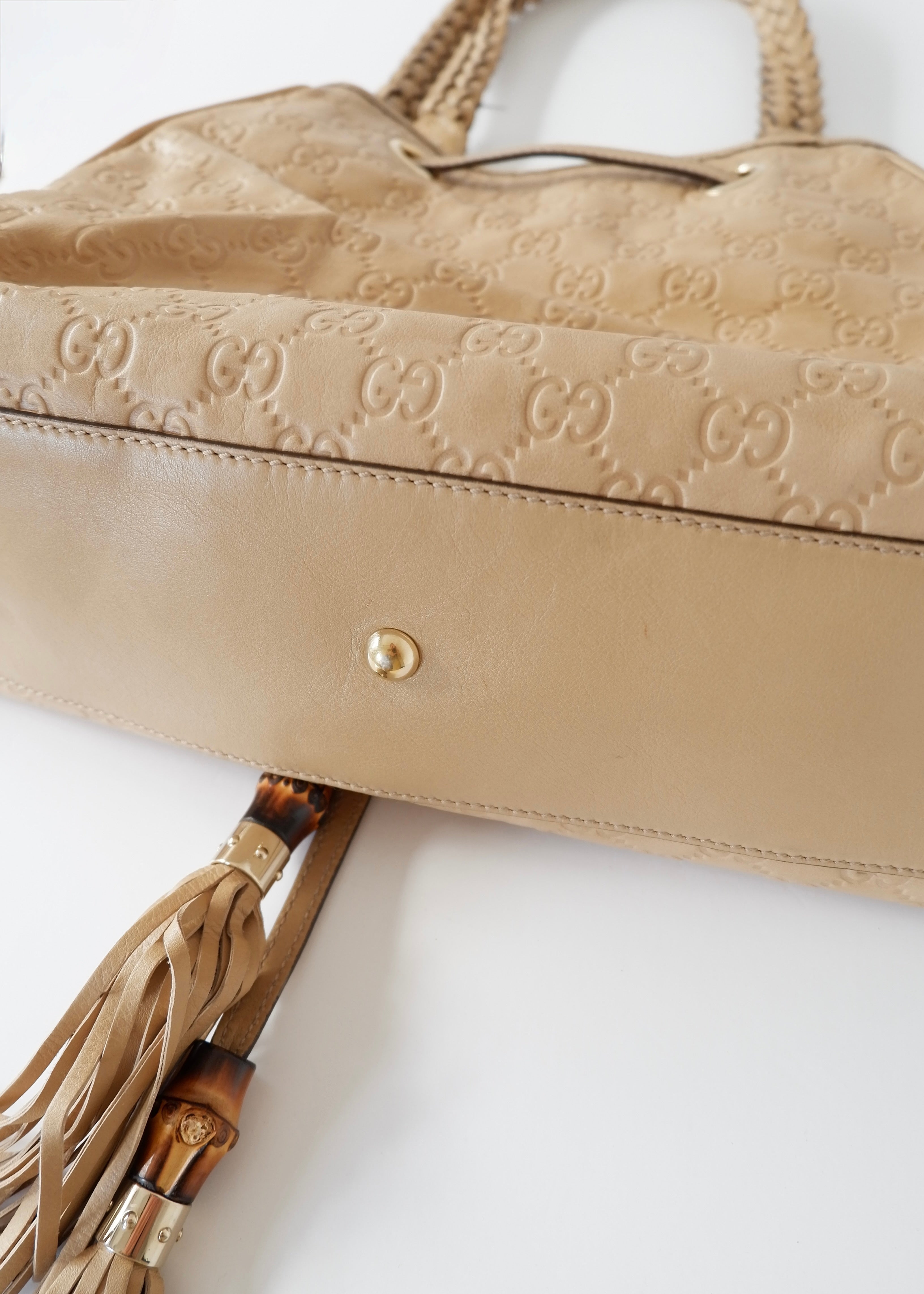 Authentic Preowned Gucci Beige Leagther Guccissima Peggy Tassel Shoulder Bag